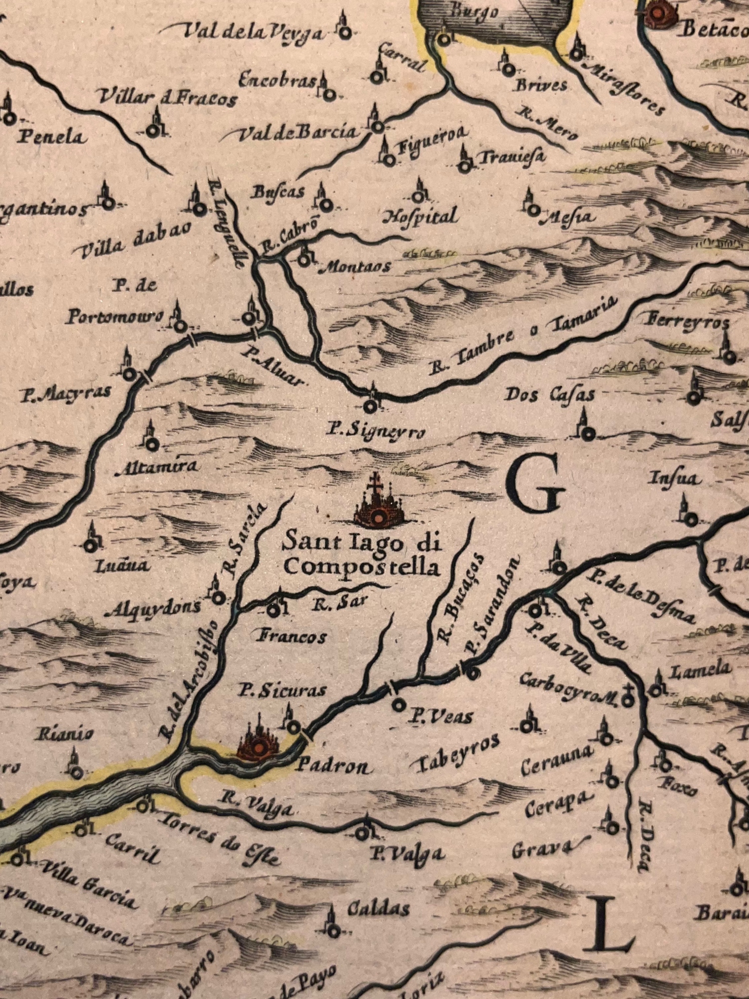C. 1635 JOAN BLAEU MAP OF GALICIA, SPAIN, HAND-COLORED