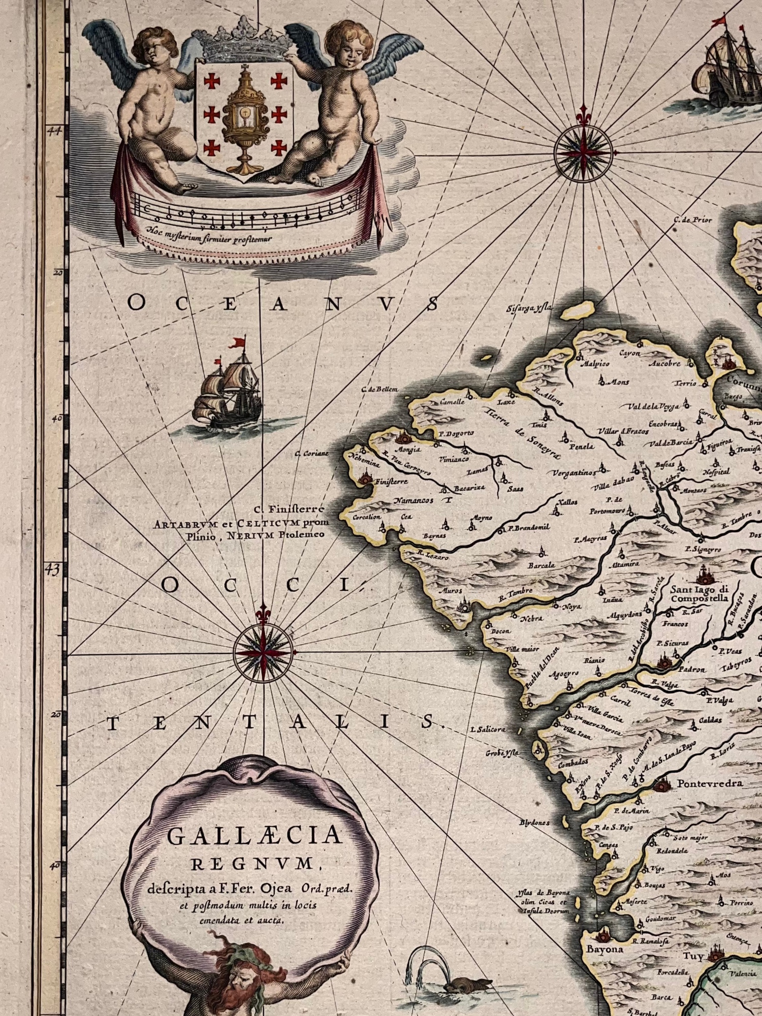 C. 1635 JOAN BLAEU MAP OF GALICIA, SPAIN, HAND-COLORED