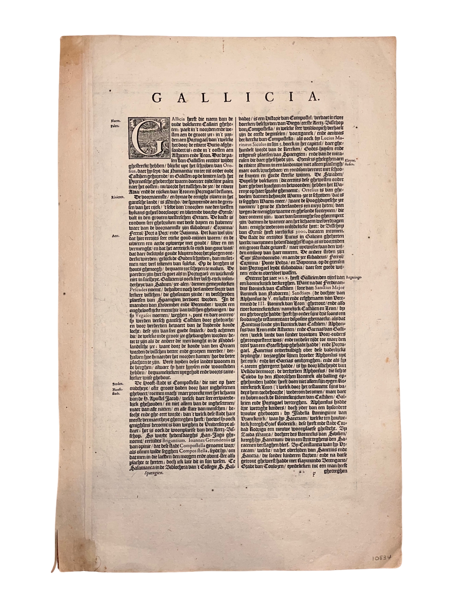 C. 1635 JOAN BLAEU MAP OF GALICIA, SPAIN, HAND-COLORED