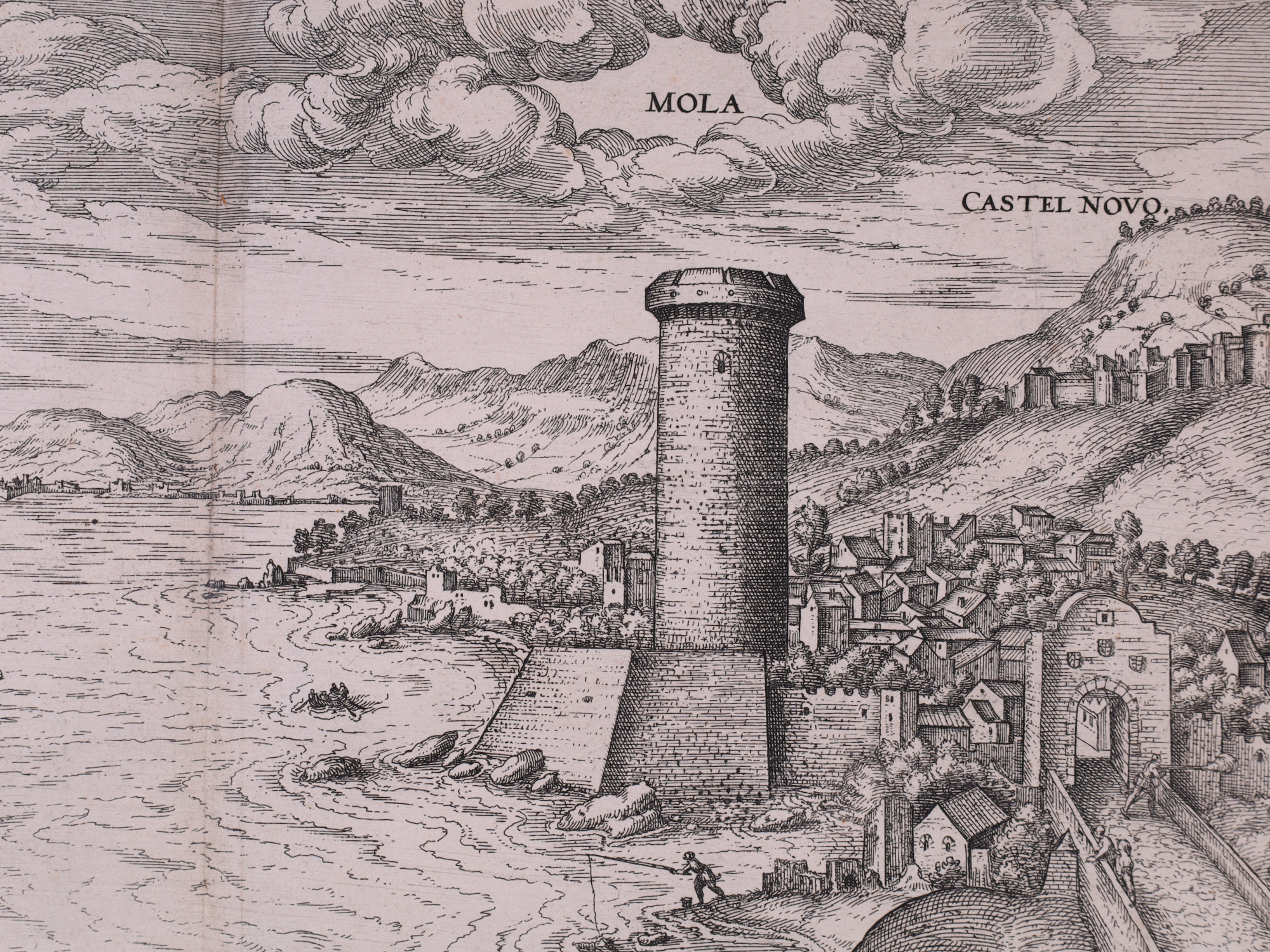 A C. 1575 VIEW OF GULF OF GAETA, MOLA, ITALY, BRAUN & HOGENBURG, CIVITATES ORBIS TERRARUM