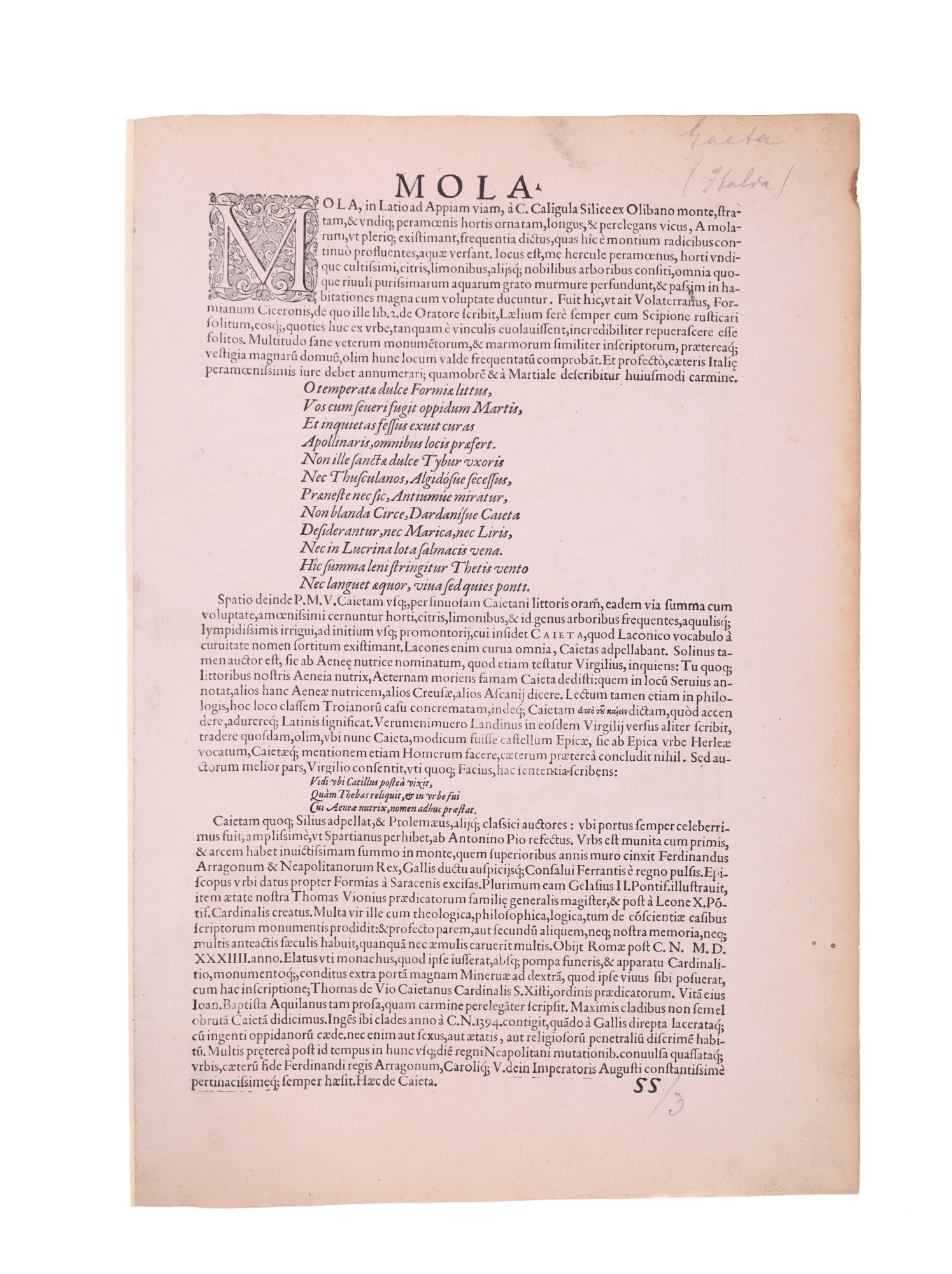 A C. 1575 VIEW OF GULF OF GAETA, MOLA, ITALY, BRAUN & HOGENBURG, CIVITATES ORBIS TERRARUM