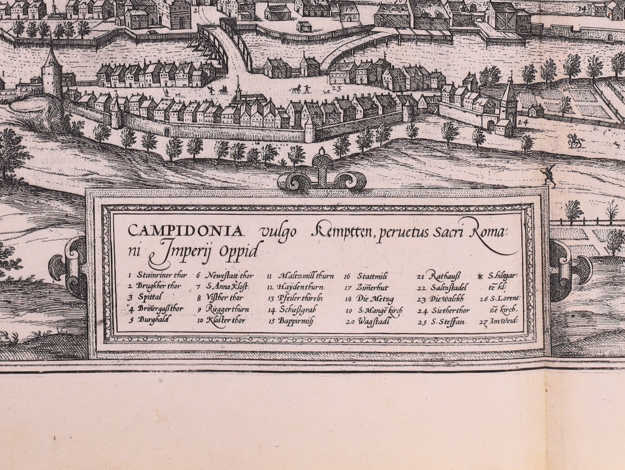A C. 1575 VIEW OF KEMPTEN, GERMANY, BRAUN & HOGENBURG, CIVITATES ORBIS TERRARUM
