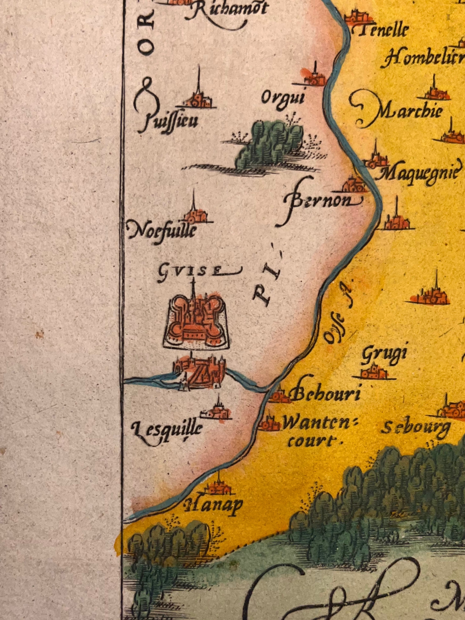 C. 1587 ABRAHAM ORTELIUS MAP OF CALAIS AND VERMANDOIS, FRANCE, HAND-COLORED