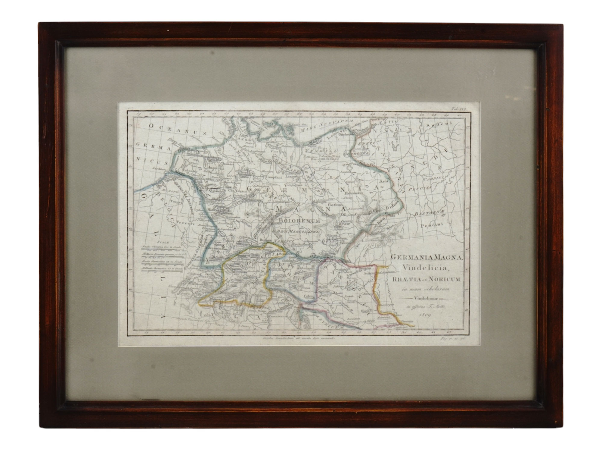 AN 1809 MAP OF GERMANIA MAGNA AS IT EXISTED IN THE ROMAN WORLD, VIENNA, AUSTRIA, FRAMED