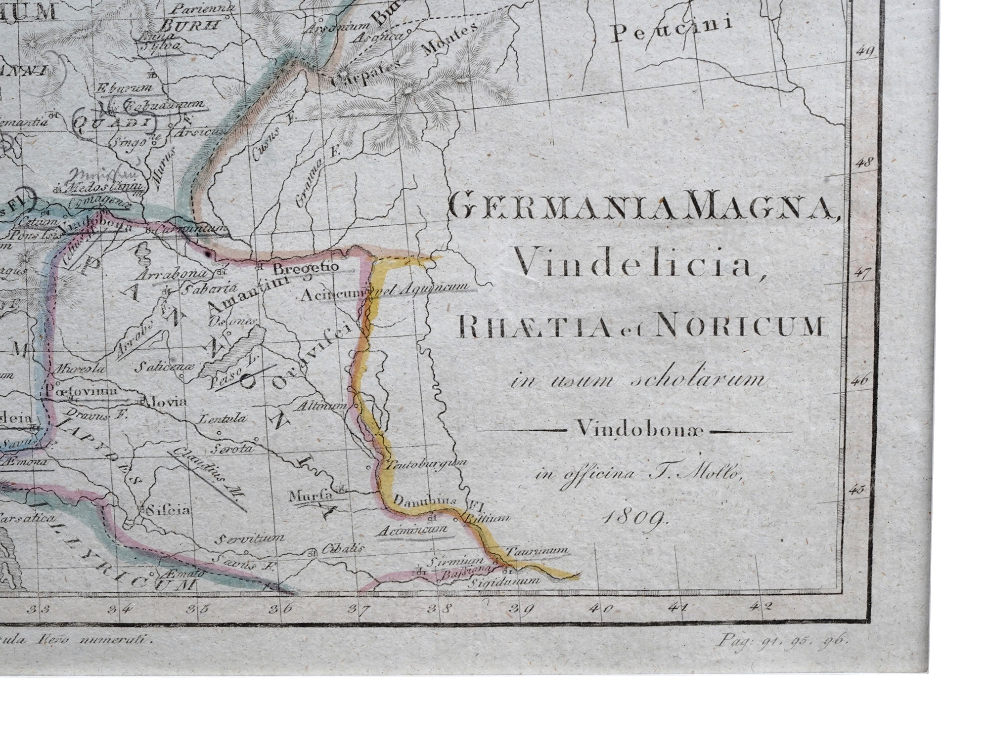 AN 1809 MAP OF GERMANIA MAGNA AS IT EXISTED IN THE ROMAN WORLD, VIENNA, AUSTRIA, FRAMED