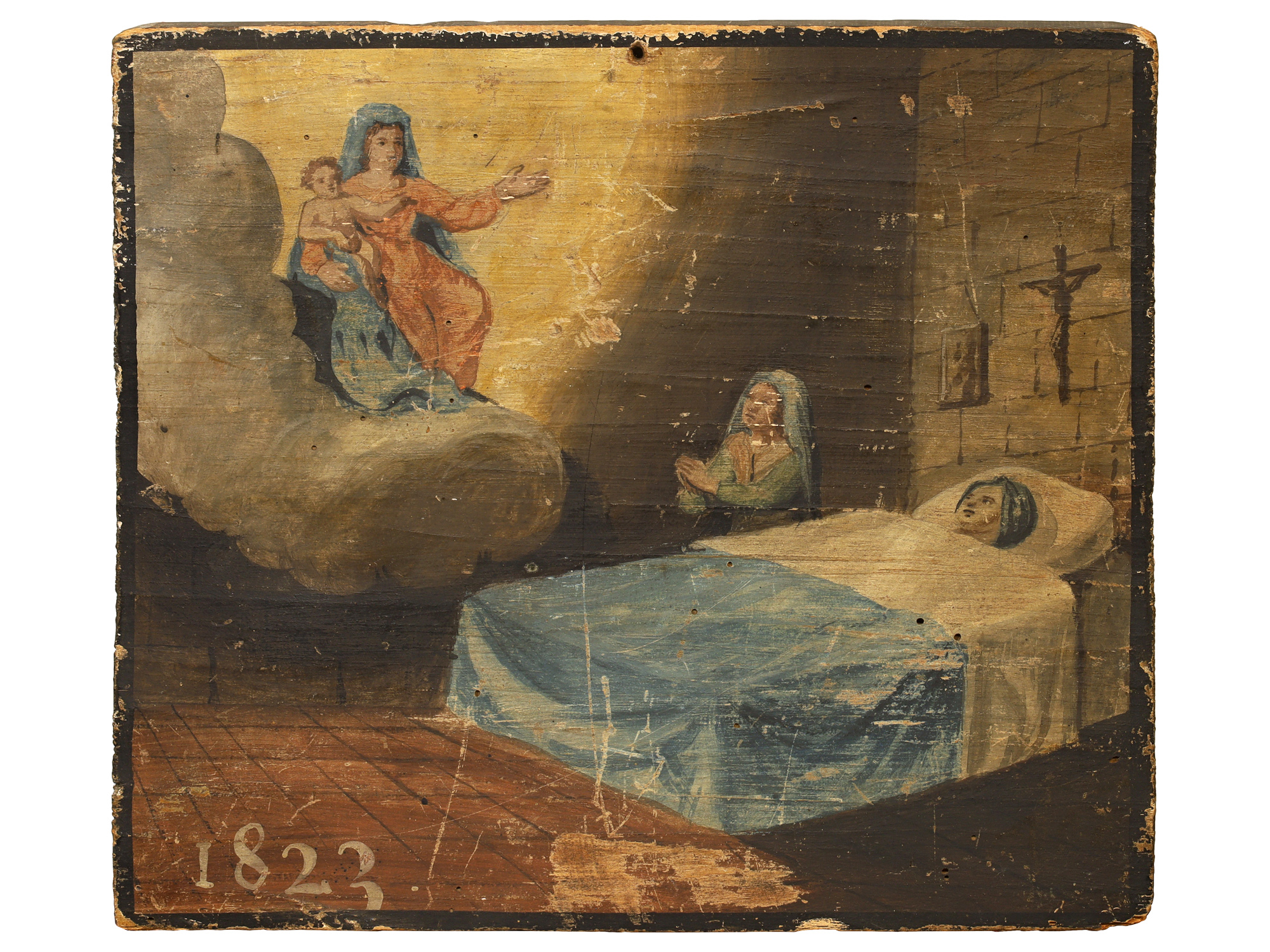 AN ITALIAN EX VOTO PAINTING WITH THE VIRGIN MARY, 1823, CATHOLIC