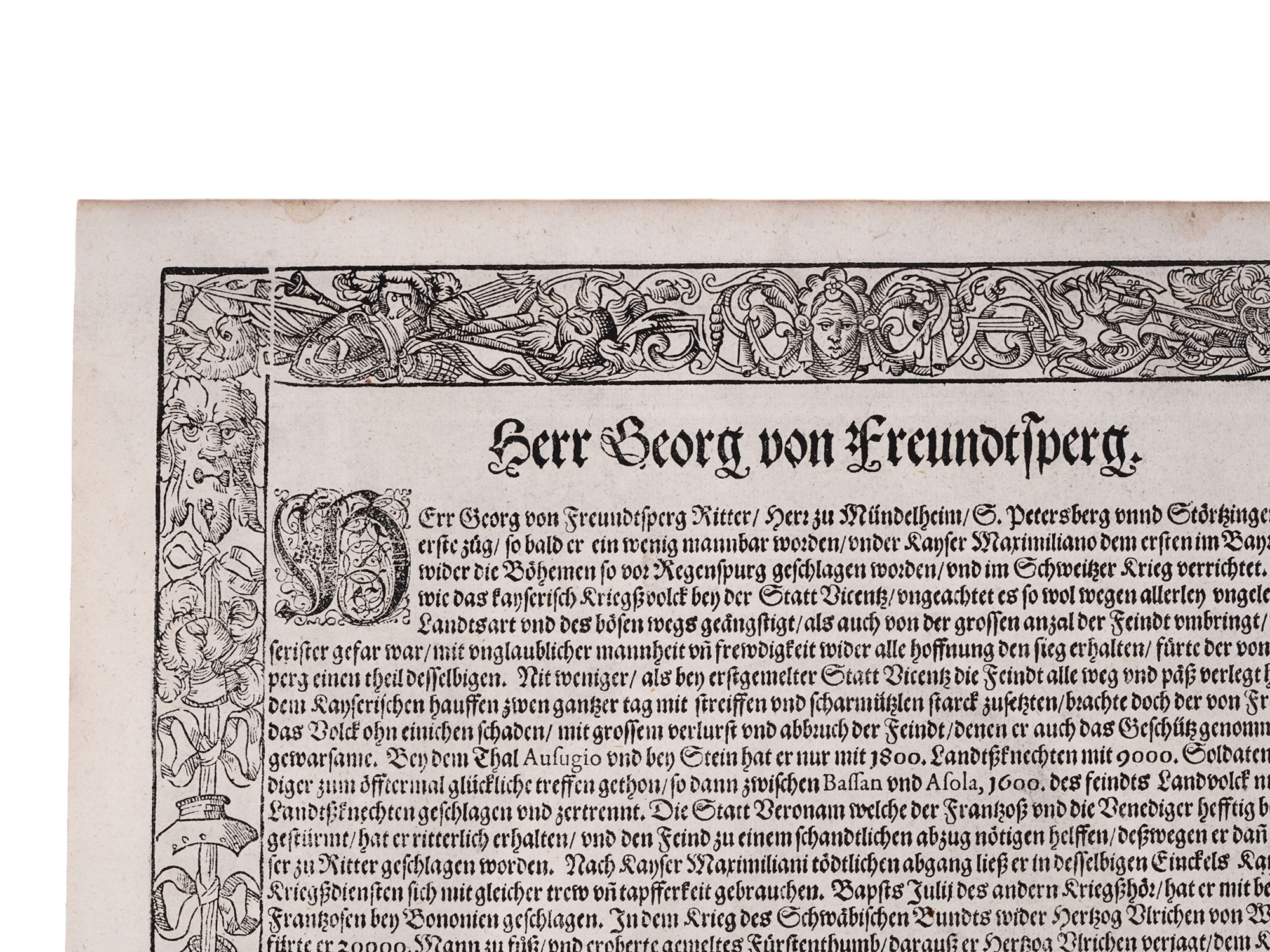 1603 HAND-COLORED ENGRAVING, GEORG VON FRUNDSBERG, ARMAMENTARIUM HEROICUM