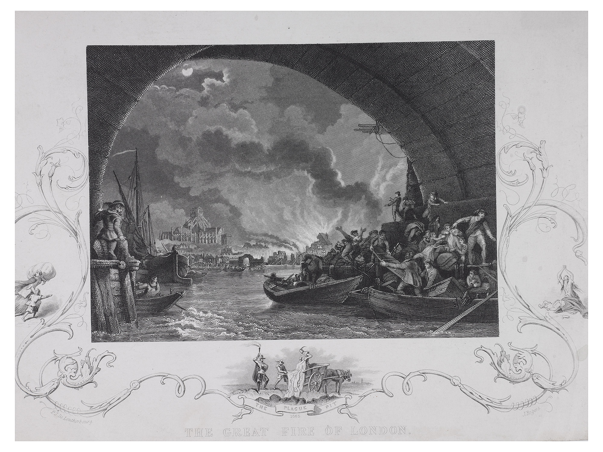 A LOT OF 3 BRITISH HISTORICAL LITHOGRAPHS, DEFEAT OF THE SPANISH ARMADA, GREAT FIRE OF LONDON, THE GREAT HARRY COMPARED TO THE ROYAL ALBERT,
