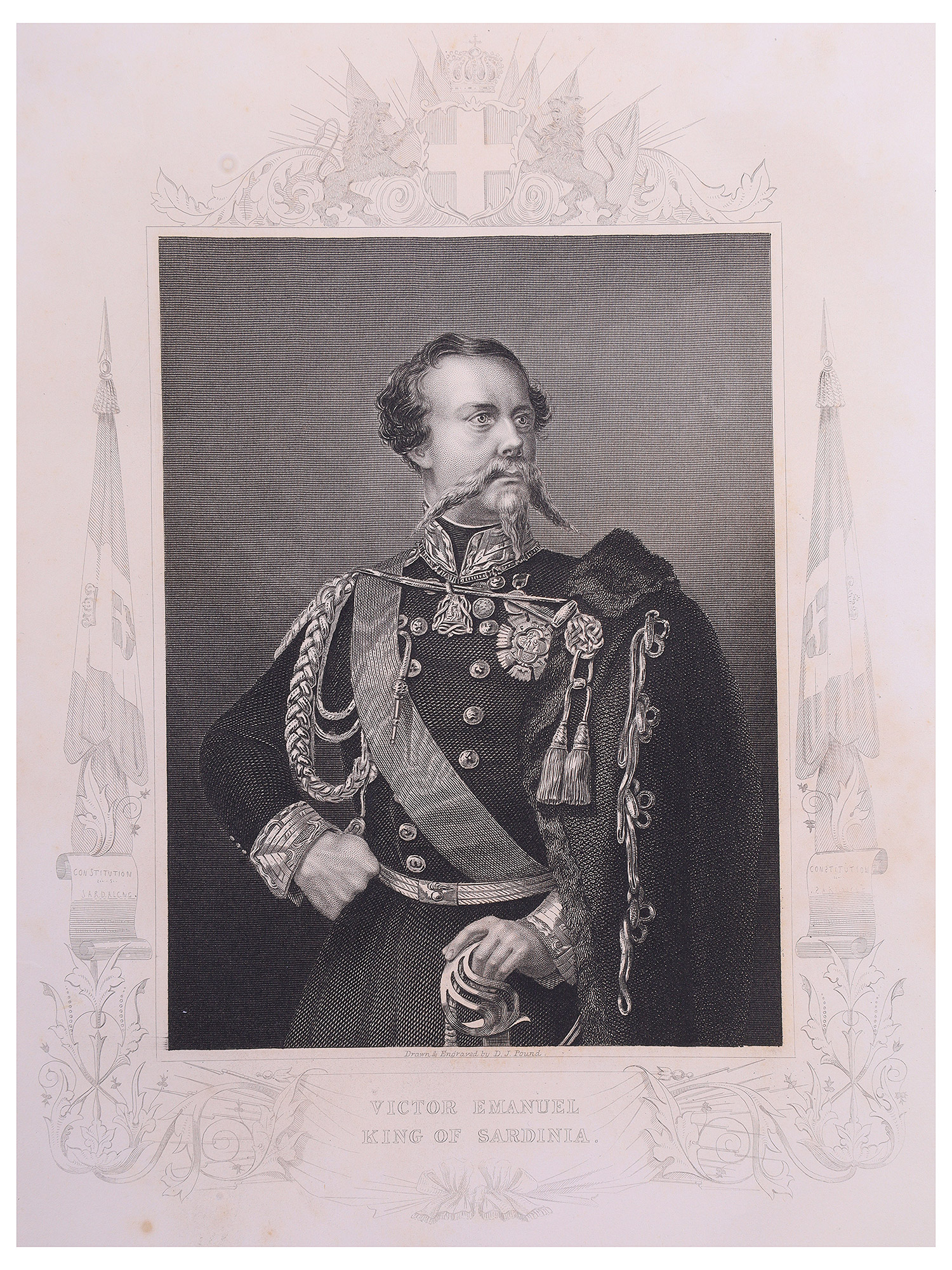 A LOT OF 4 LITHOGRAPH PORTRAITS, VICTOR EMMANUEL II KING OF ITALY, NAPOLEON III EMPEROR OF FRANCE, PRIME MINISTERS LORD JOHN RUSSELL AND VIS