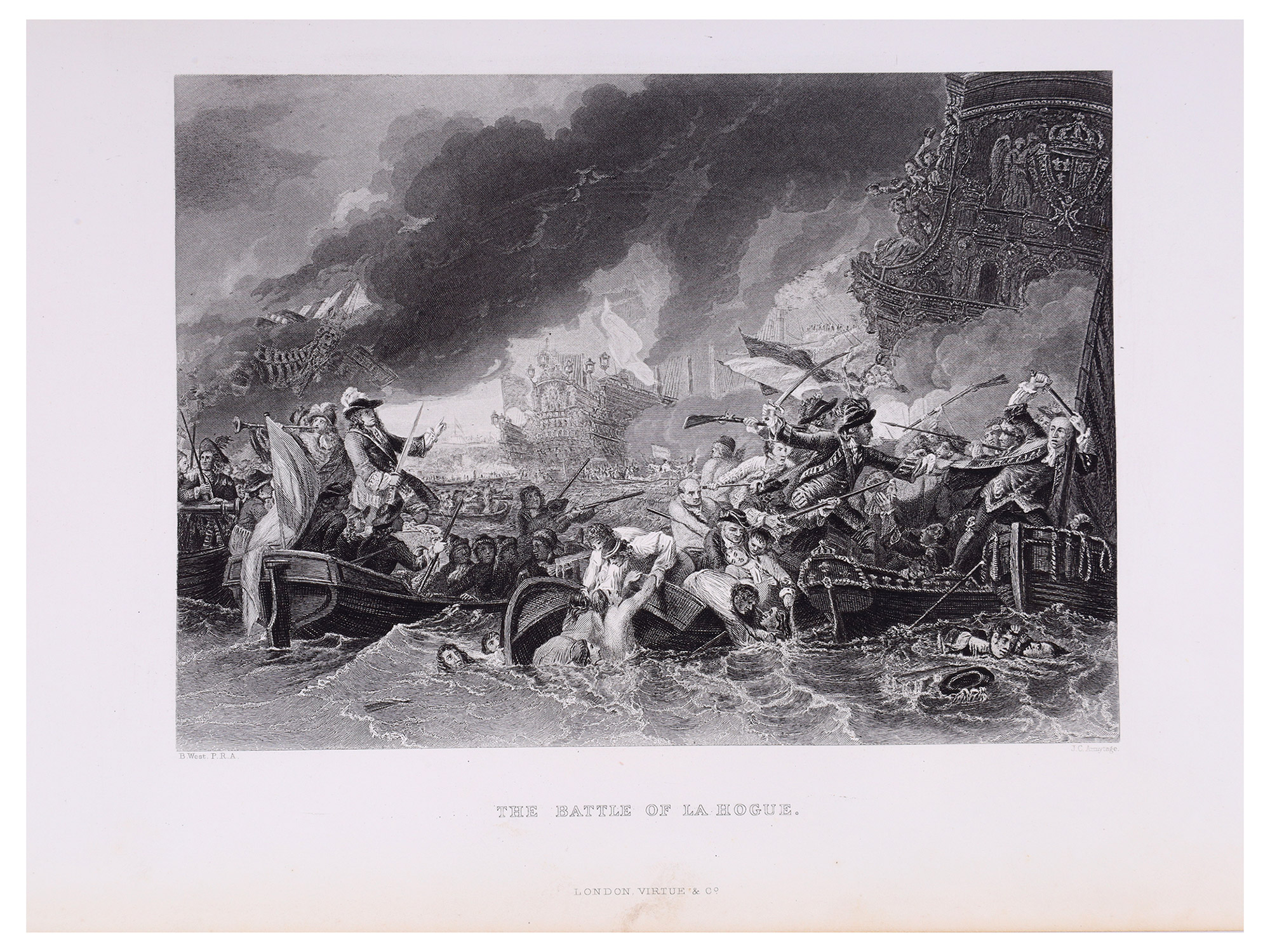 A LOT OF 5 BRITISH NAVAL BATTLE LITHOGRAPHS, LA HOGUE, OPIUM WAR, CAPTURE OF THE CHEVRETTE, 19TH CENTURY