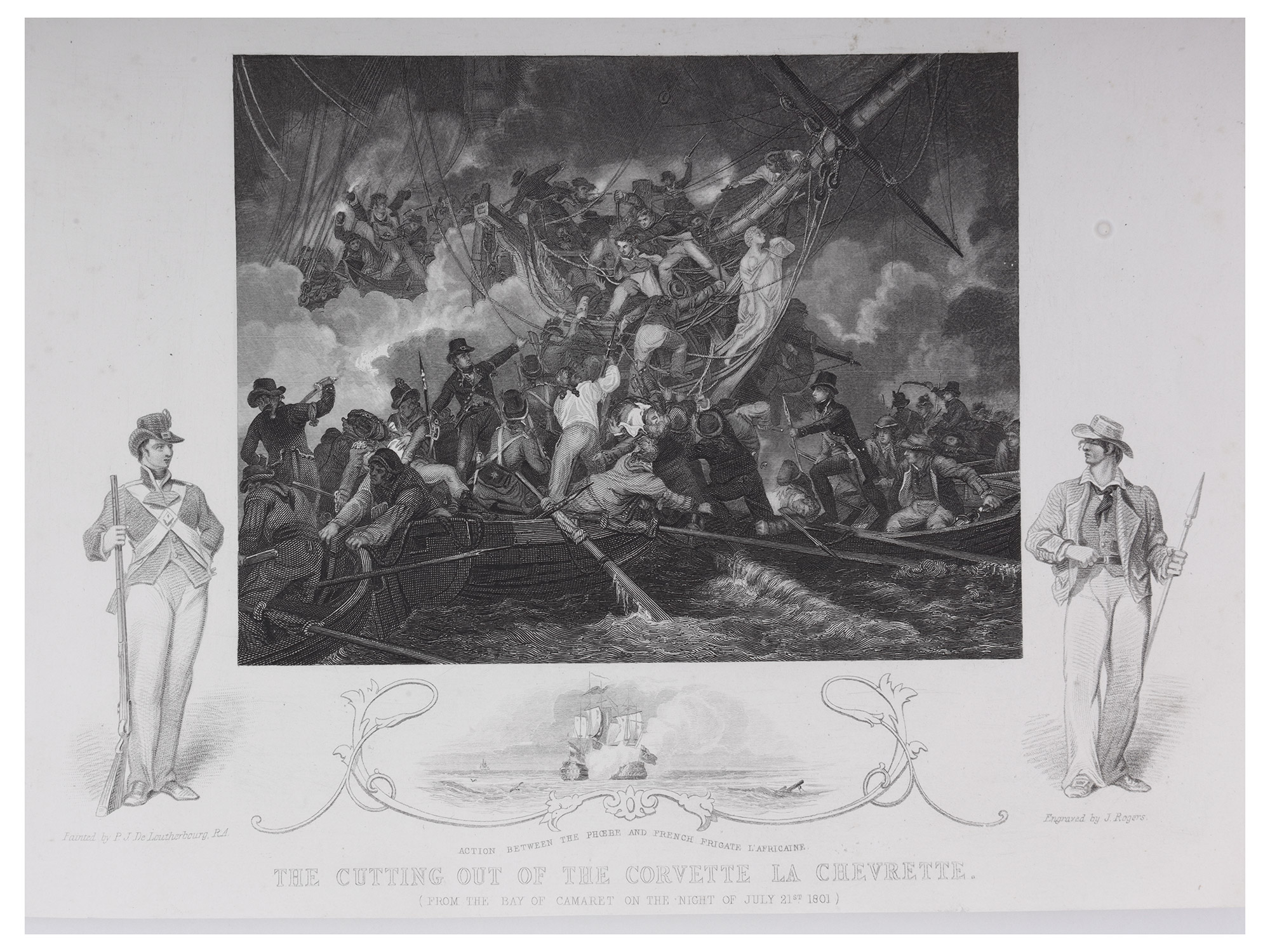 A LOT OF 5 BRITISH NAVAL BATTLE LITHOGRAPHS, LA HOGUE, OPIUM WAR, CAPTURE OF THE CHEVRETTE, 19TH CENTURY