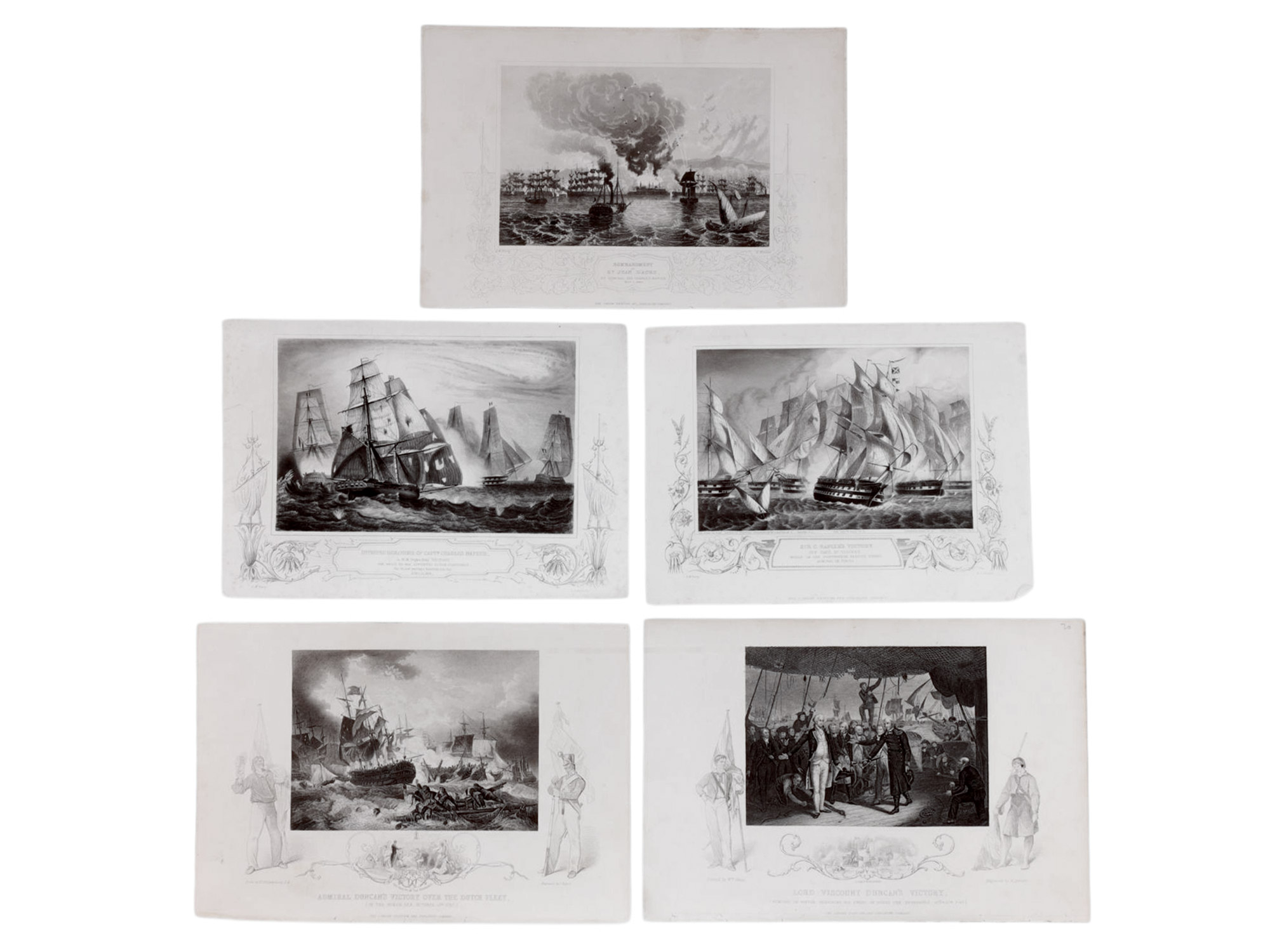 A LOT OF 5 BRITISH NAVAL BATTLE LITHOGRAPHS, ADMIRAL SIR CHARLES NAPIER, ADMIRAL VISCOUNT DUNCAN, 19TH CENTURY