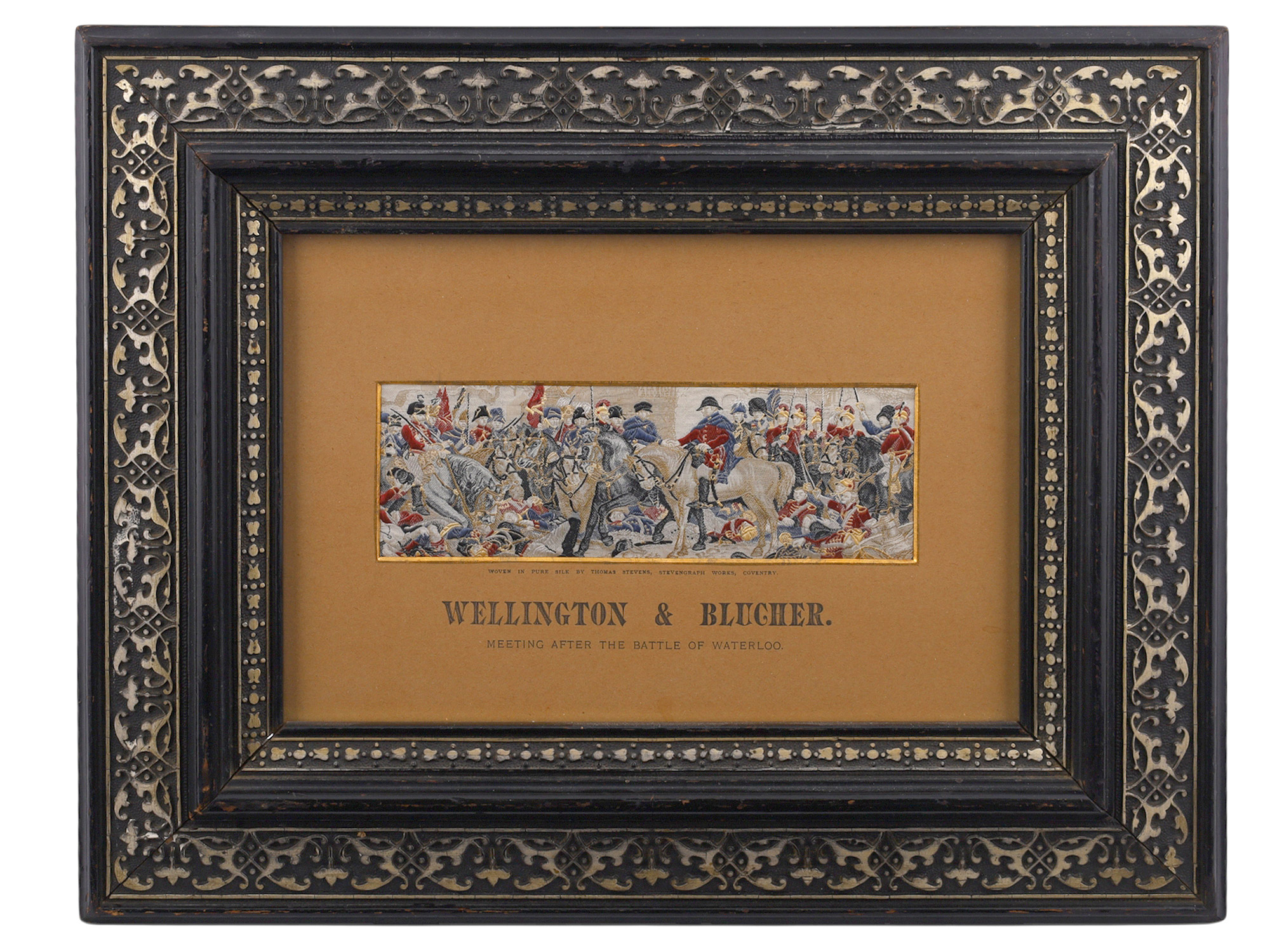 A VICTORIAN SILK STEVENGRAPH 'WELLINGTON & BLUCHER AFTER WATERLOO', C. 1879