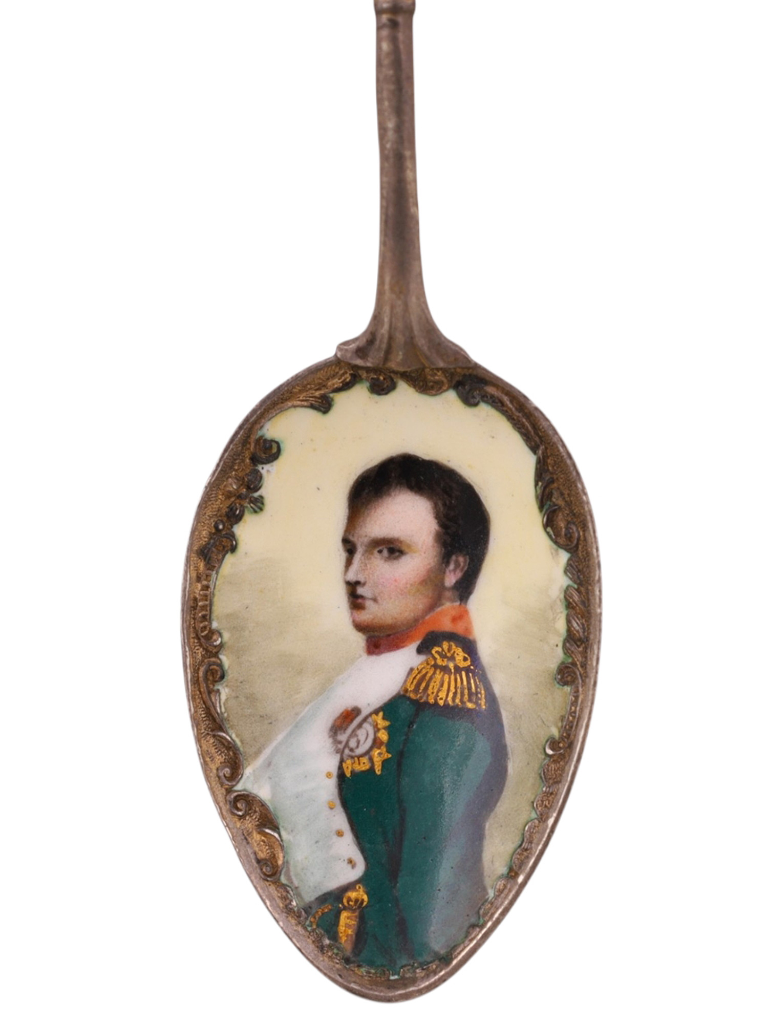 AN ENAMEL PAINTED SILVER SPOON OF NAPOLEON, 19TH CENTURY