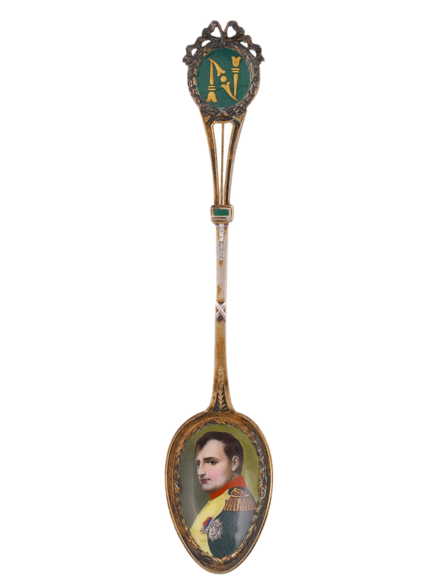 AN ENAMEL PAINTED SILVER SPOON OF NAPOLEON, 19TH CENTURY