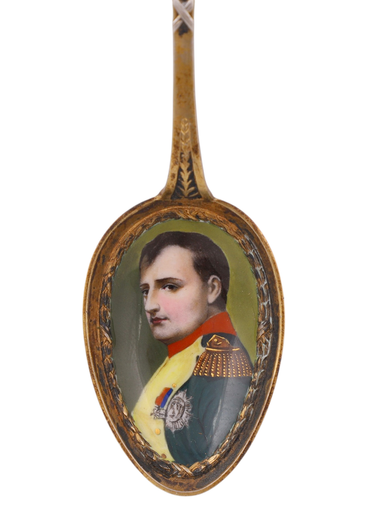 AN ENAMEL PAINTED SILVER SPOON OF NAPOLEON, 19TH CENTURY