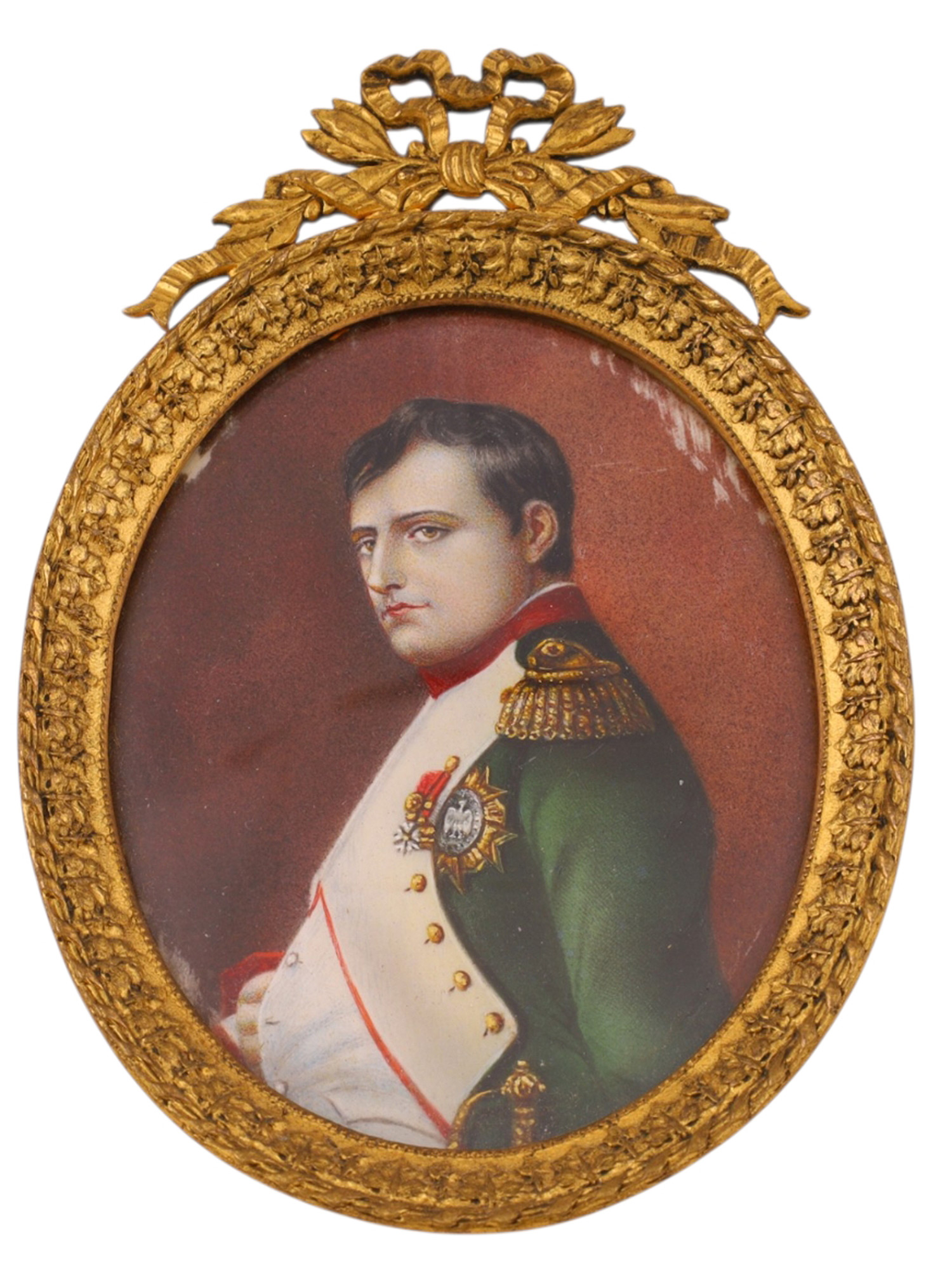 A LITHOGRAPH MINIATURE OF NAPOLEON W/ PAINTED DETAIL, 19TH CENTURY