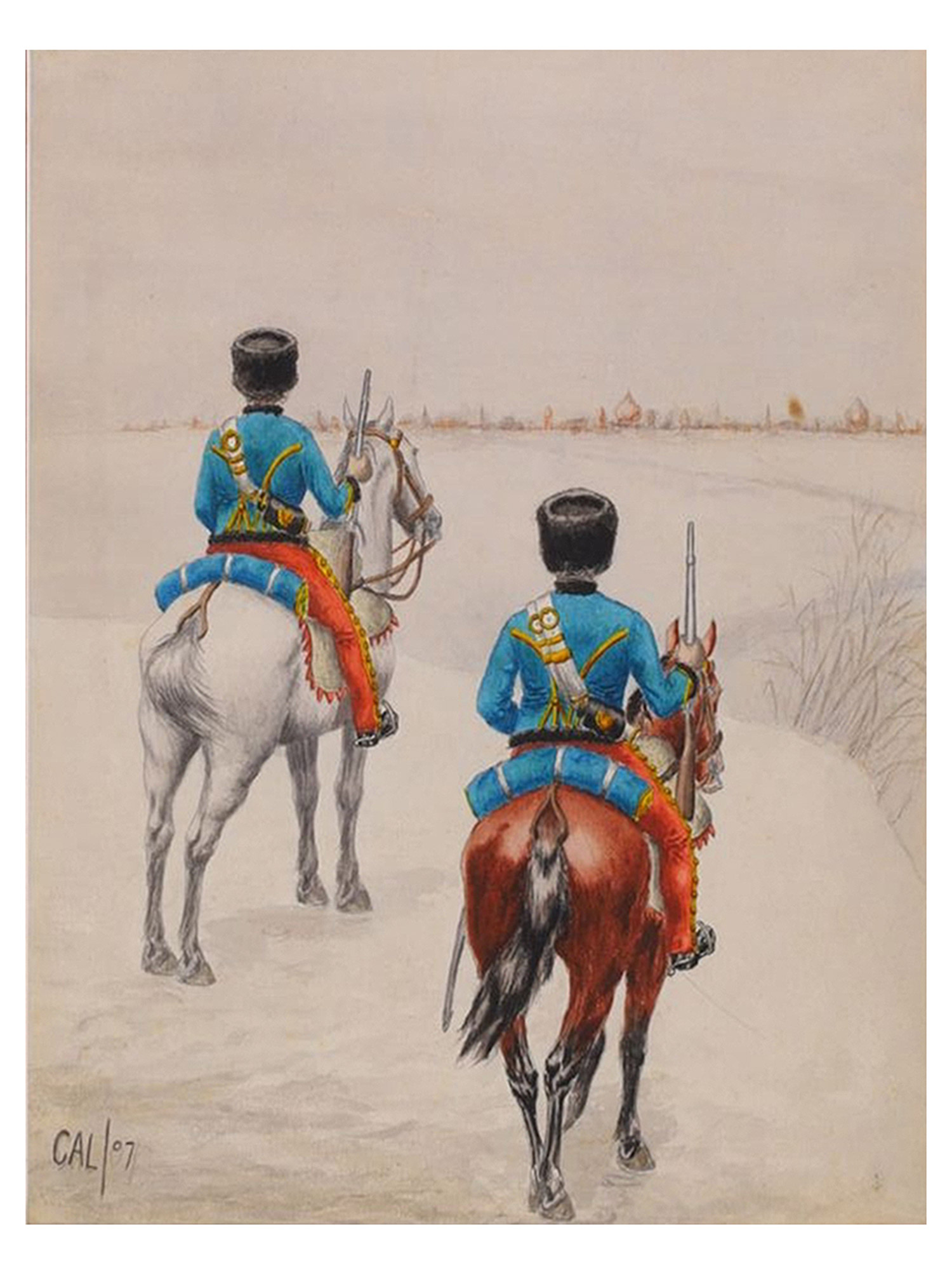 THE FIRST SIGHTING OF MOSCOW, CIRCA 1912, WATERCOLOR AND PENCIL ON PAPER