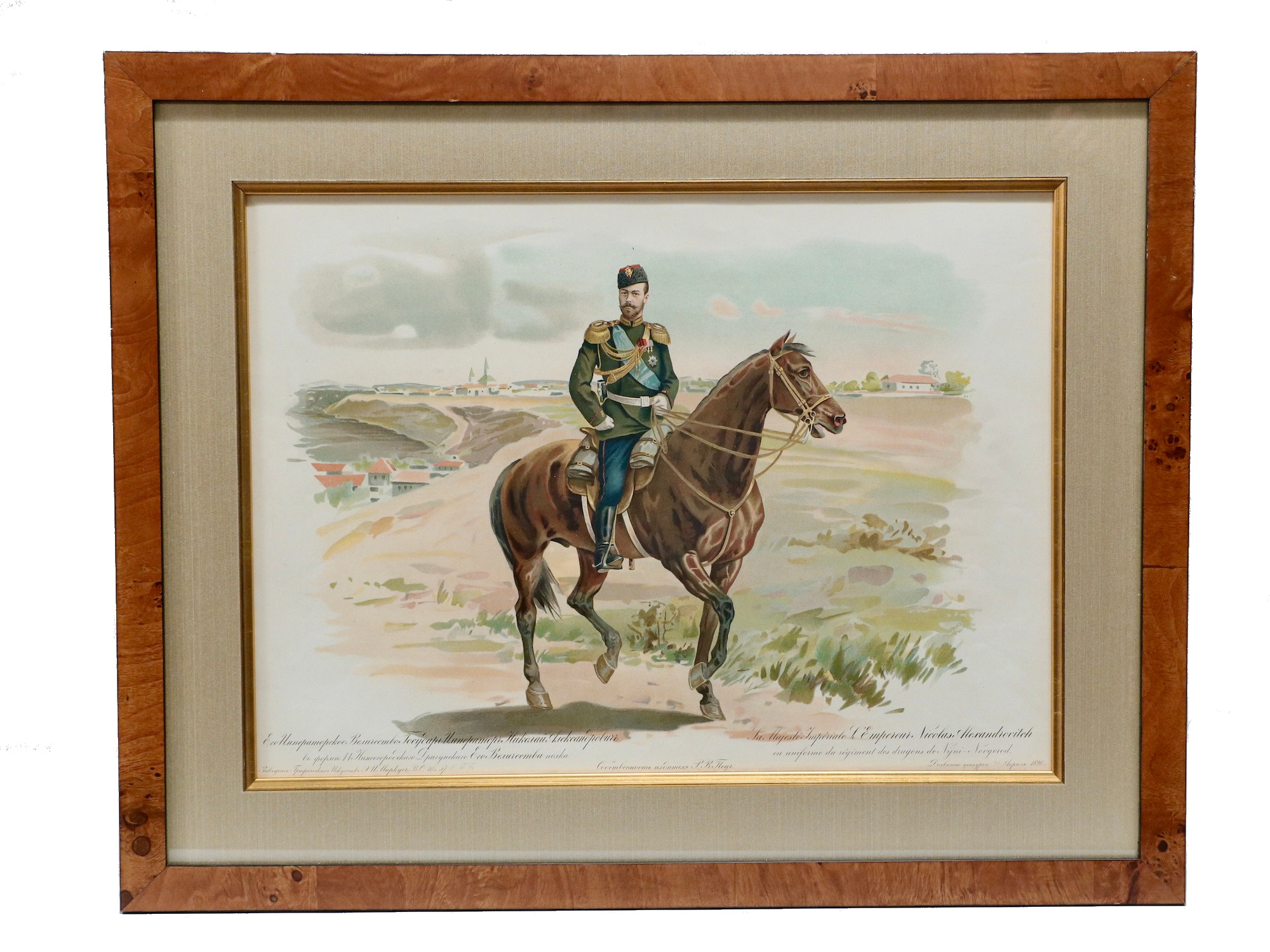 A 19TH C. RUSSIAN HAND-COLORED LITHOGRAPH PORTRAIT OF NICHOLAS II