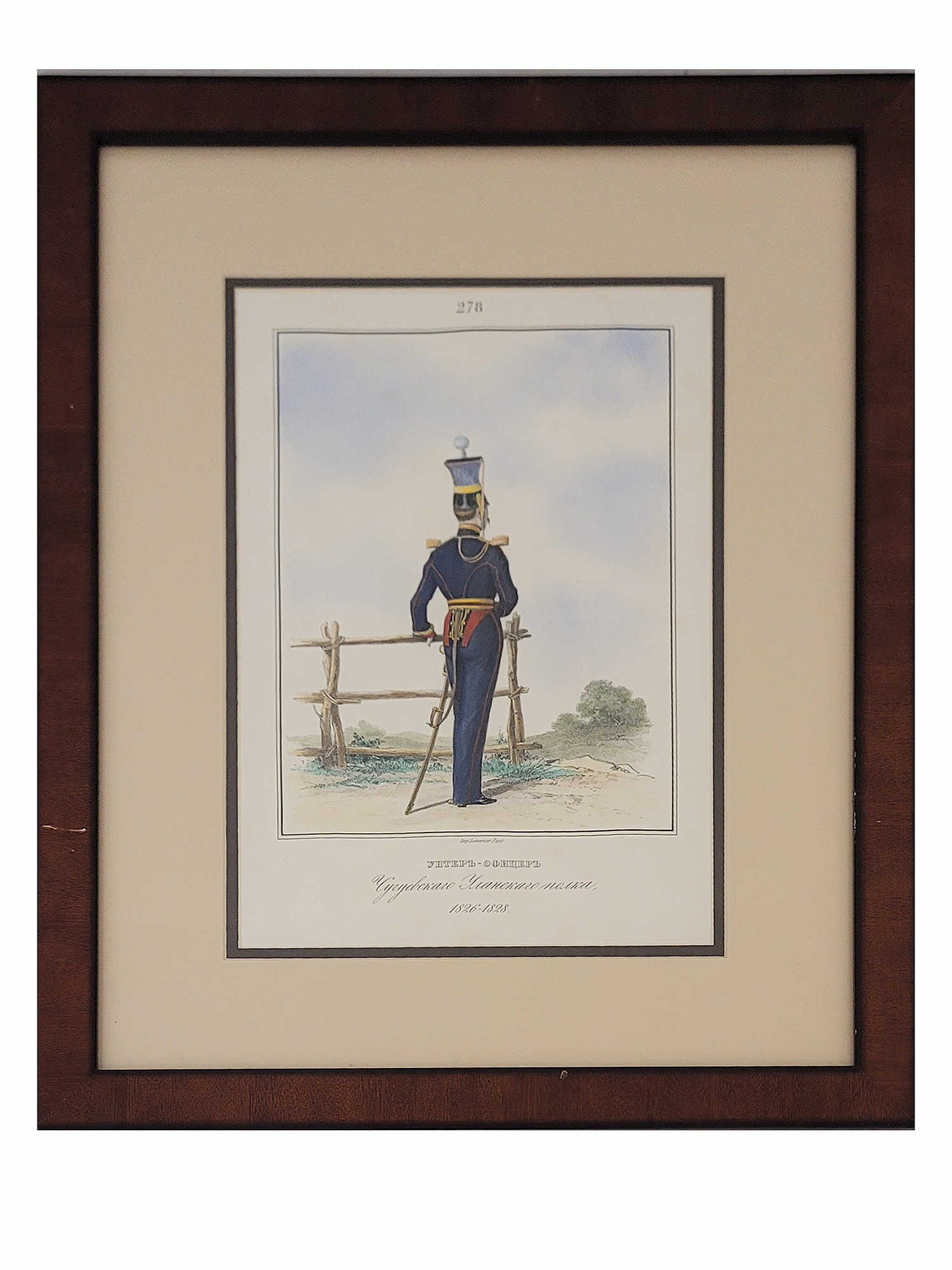 AN IMPERIAL RUSSIAN HAND-COLORED LITHOGRAPH "UNTER OFFICER OF THE CHUGUEV UHLAN REGIMENT, 1826–1828", PLATE NO. 278