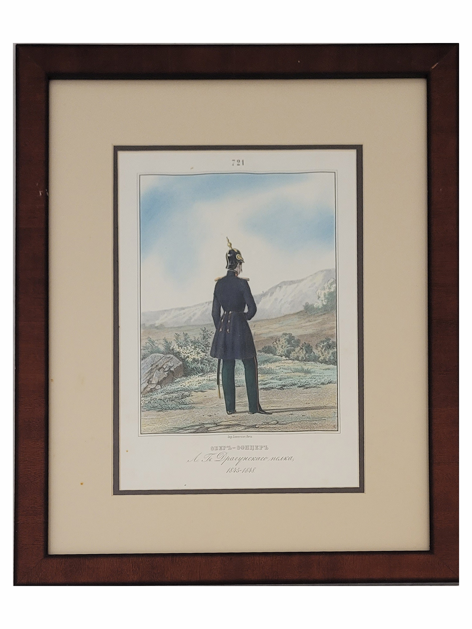 AN IMPERIAL RUSSIAN HAND-COLORED LITHOGRAPH "OBER OFFICER OF THE LIFE GUARD DRAGOON REGIMENT, 1845–1848", PLATE NO. 721
