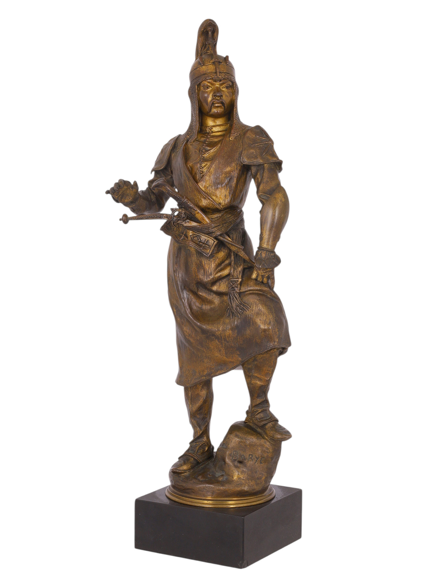 A BRONZE FIGURE OF A TATAR WARRIOR AFTER ANTOINE LOUIS BARYE, FRENCH, LATE 19TH CENTURY