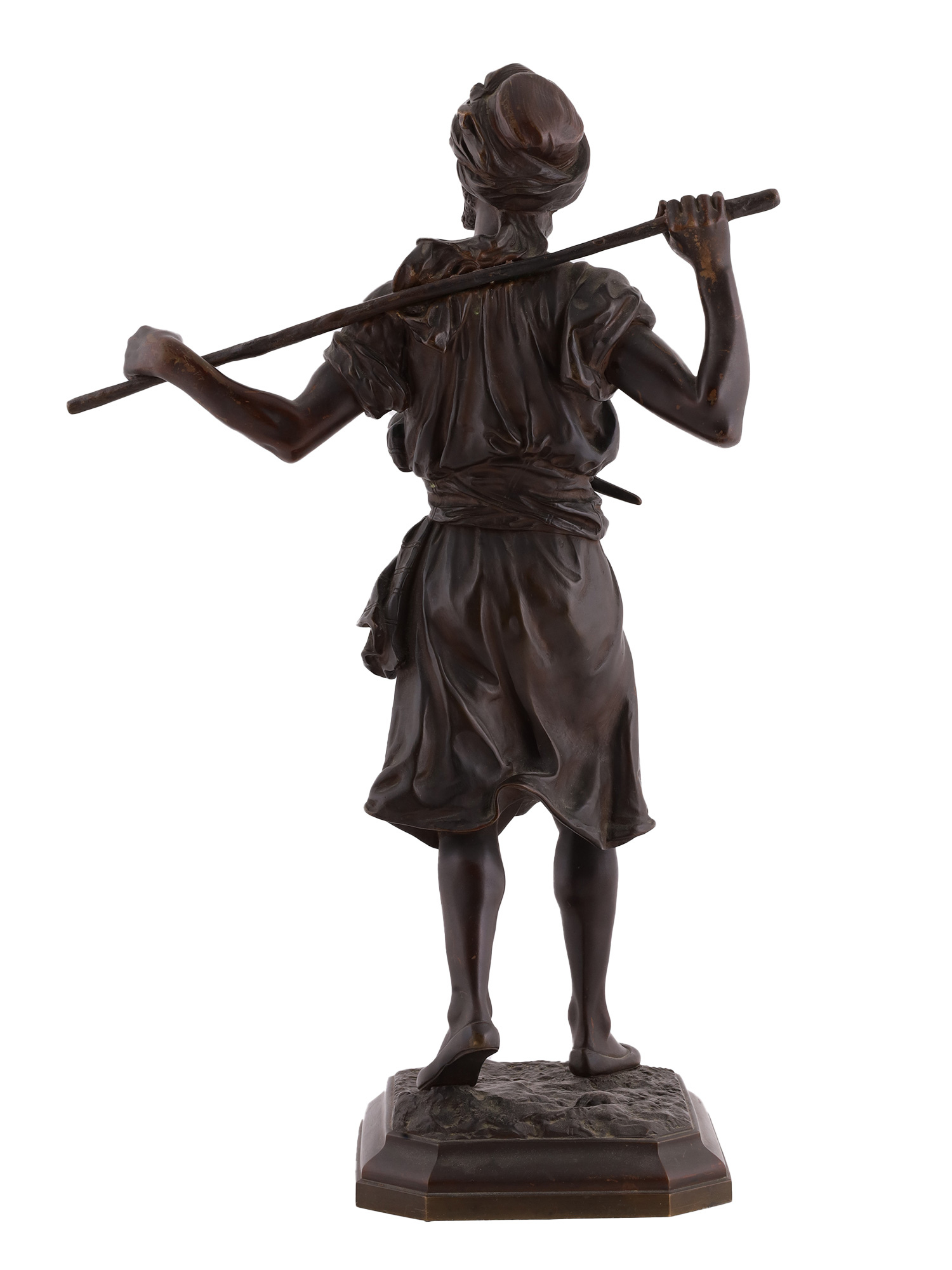 AN EMILE PINEDO FRENCH ORIENTALIST BRONZE SCULPTURE "ARABE EN MARCHE", LATE 19TH CENTURY