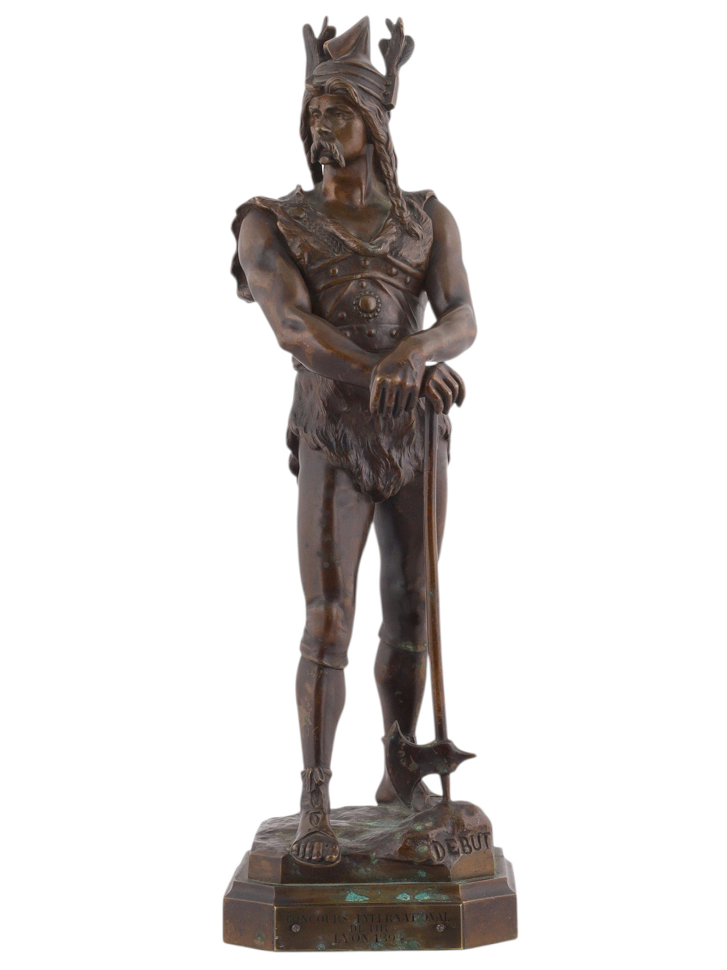 A DIDIER DEBUT (1824-1893), BRONZE FIGURE OF A FRANKISH WARRIOR, COMMEMORATING THE CONCOURS INTERNATIONAL DE TIR, LYON, 1894