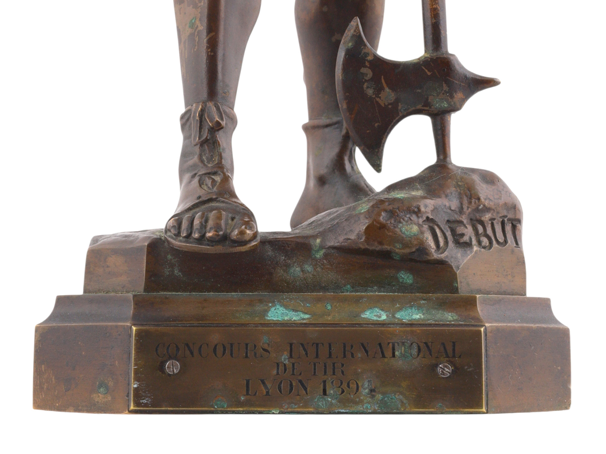 A DIDIER DEBUT (1824-1893), BRONZE FIGURE OF A FRANKISH WARRIOR, COMMEMORATING THE CONCOURS INTERNATIONAL DE TIR, LYON, 1894