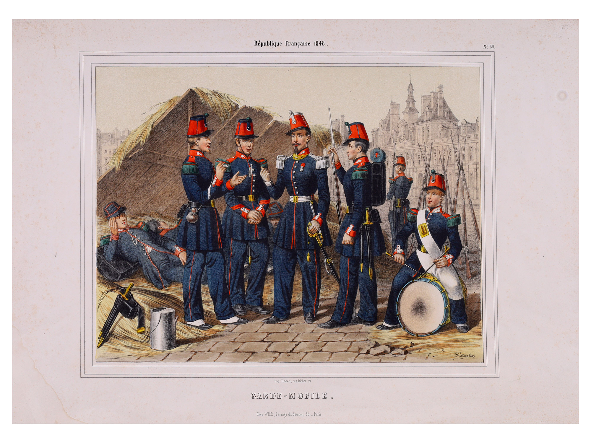A LOT OF 3 FRENCH MILITARY LITHOGRAPHS DEPICTING SOLDIERS IN UNIFORM, FEBRUARY REVOLUTION, CRIMEAN WAR, VENERIE IMPERIALE, 19TH CEN.