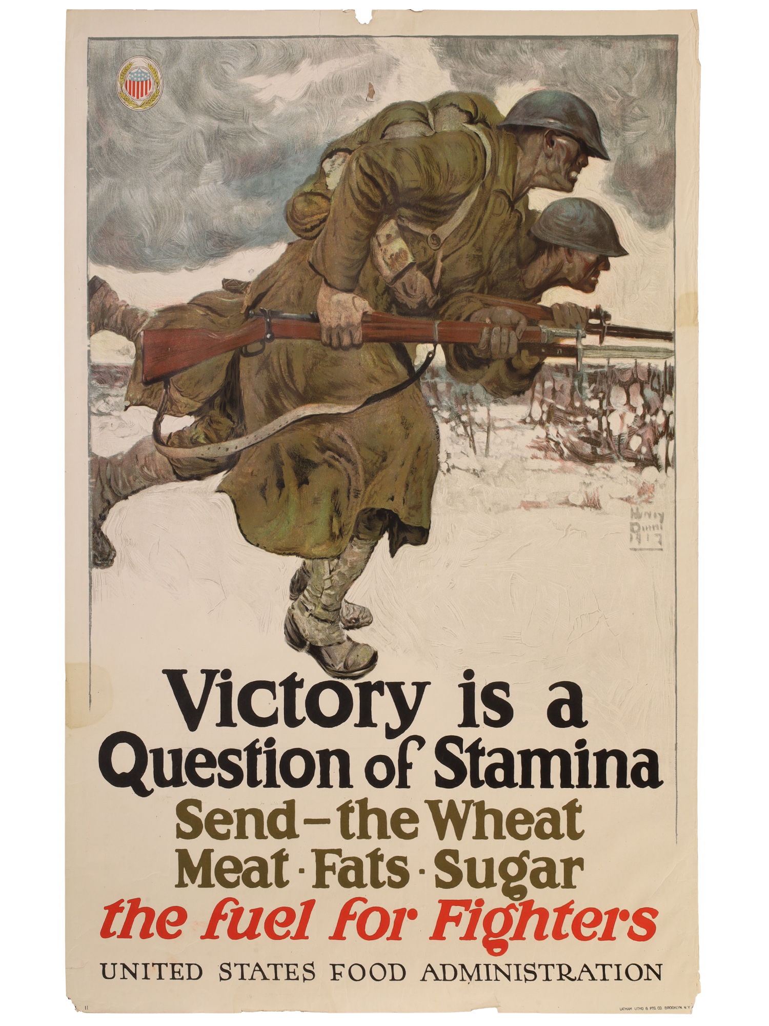 A WW1 AMERICAN PROPAGANDA POSTER, 'VICTORY IS A QUESTION OF STAMINA', 1917