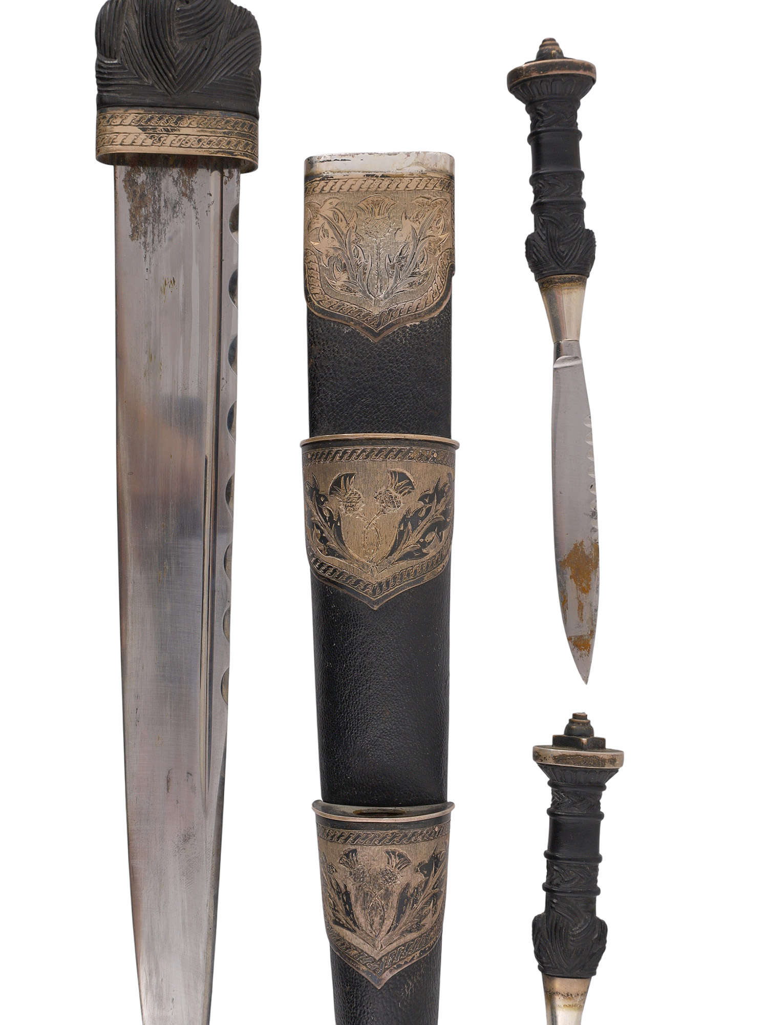 AN IMPORTANT SCOTTISH HIGHLAND DRESS DIRK WITH COMPANION KNIFE AND FORK BY WILSON & SHARP, EDINBURGH