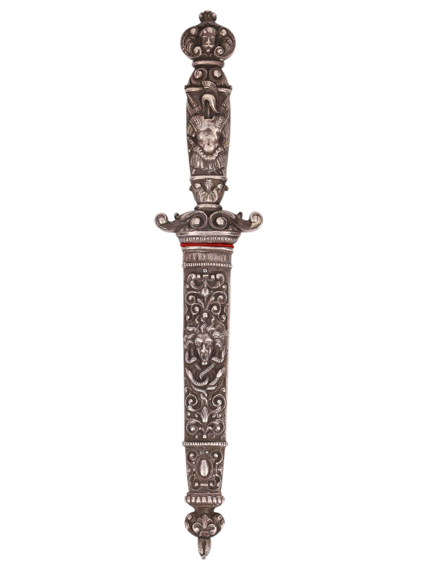 A EUROPEAN ROMANTIC DAGGER WITH SCULPTURAL HILT AND SHEATH, 19TH CEN.