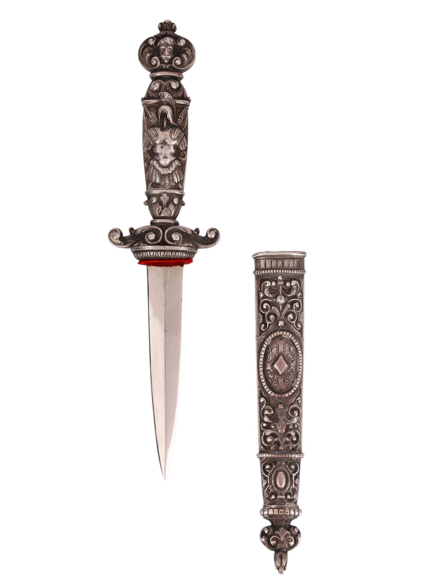 A EUROPEAN ROMANTIC DAGGER WITH SCULPTURAL HILT AND SHEATH, 19TH CEN.
