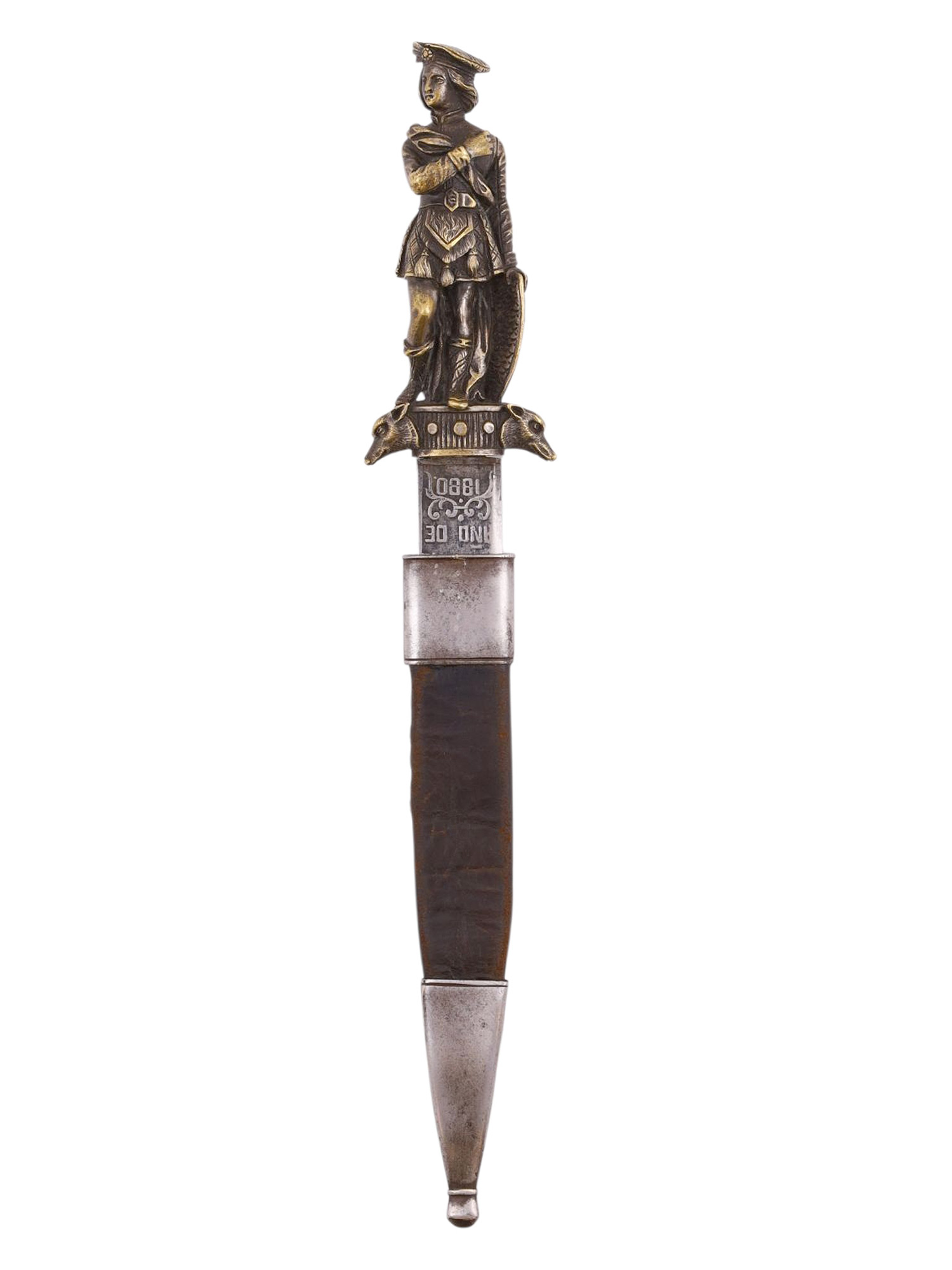 A SPANISH TOLEDO ROMANTIC DAGGER WITH FRENCH-SCOTTISH FIGURAL HILT, 1880