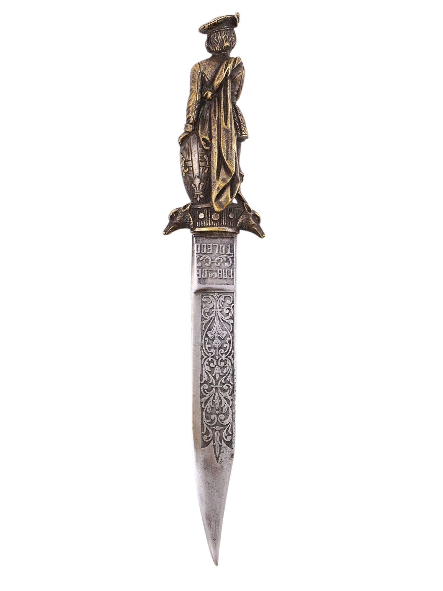 A SPANISH TOLEDO ROMANTIC DAGGER WITH FRENCH-SCOTTISH FIGURAL HILT, 1880