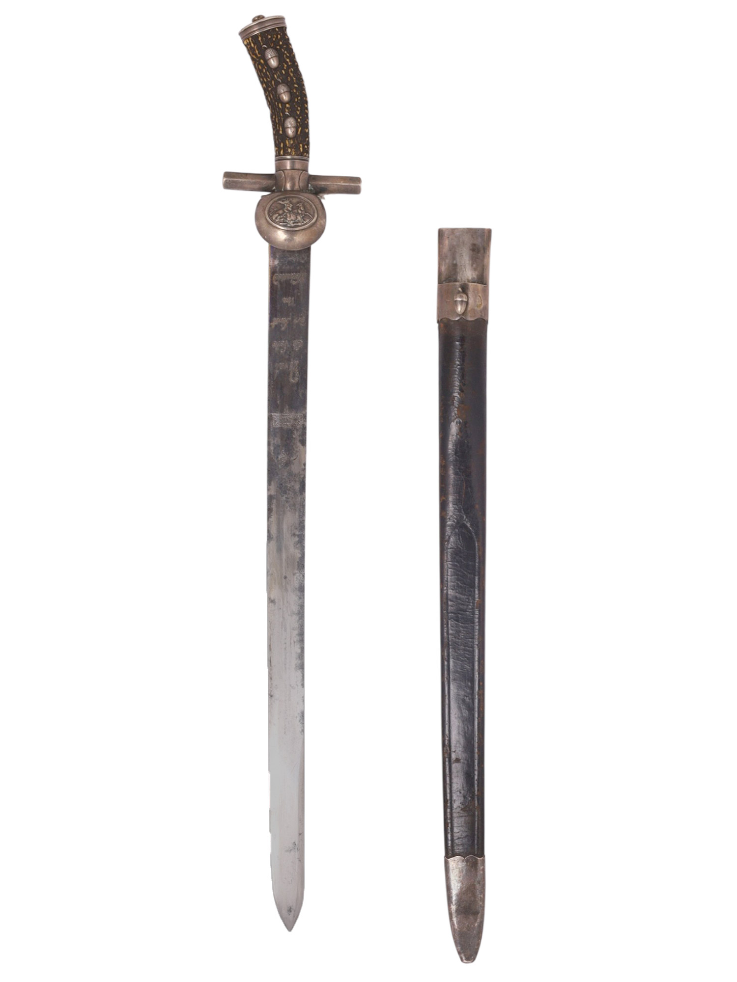 A GERMAN HIRSCHFANGER HUNTING SWORD WITH ENGRAVED BLADE, 18/19TH CENTURY
