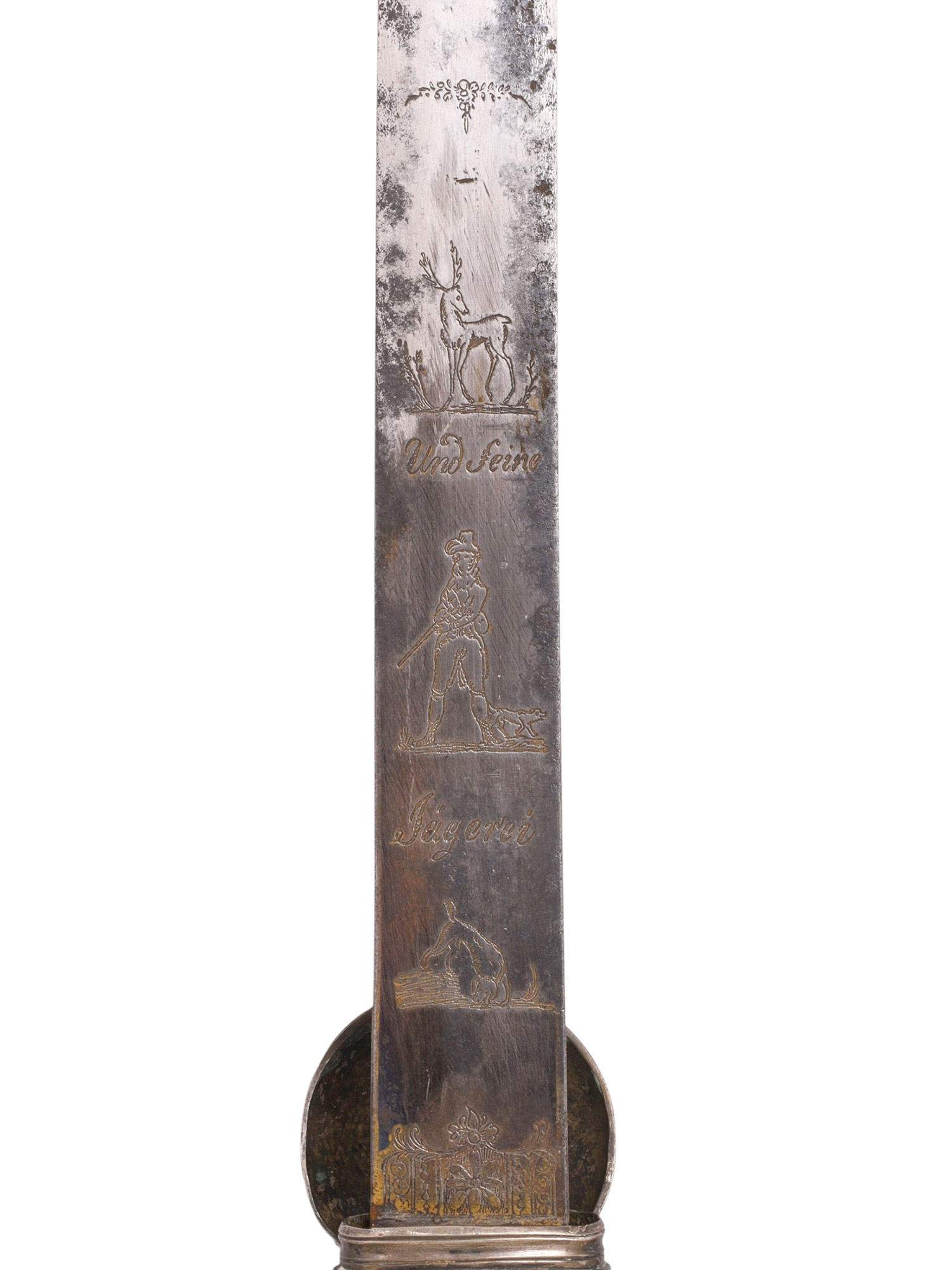 A GERMAN HIRSCHFANGER HUNTING SWORD WITH ENGRAVED BLADE, 18/19TH CENTURY