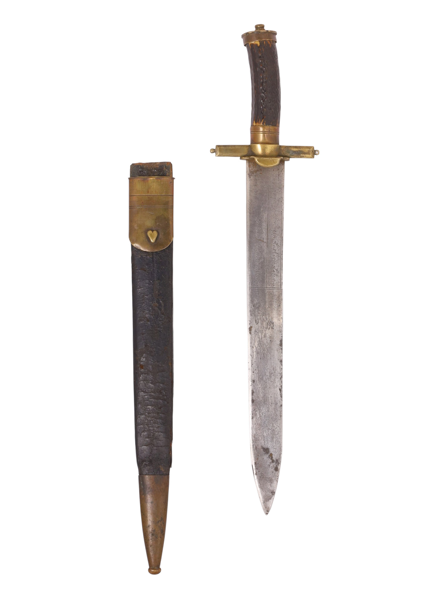 A GERMAN HIRSCHFANGER HUNTING SWORD WITH ENGRAVED BLADE, 18TH CENTURY