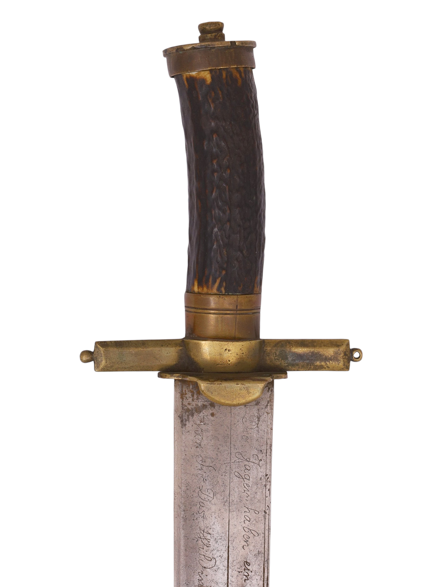 A GERMAN HIRSCHFANGER HUNTING SWORD WITH ENGRAVED BLADE, 18TH CENTURY