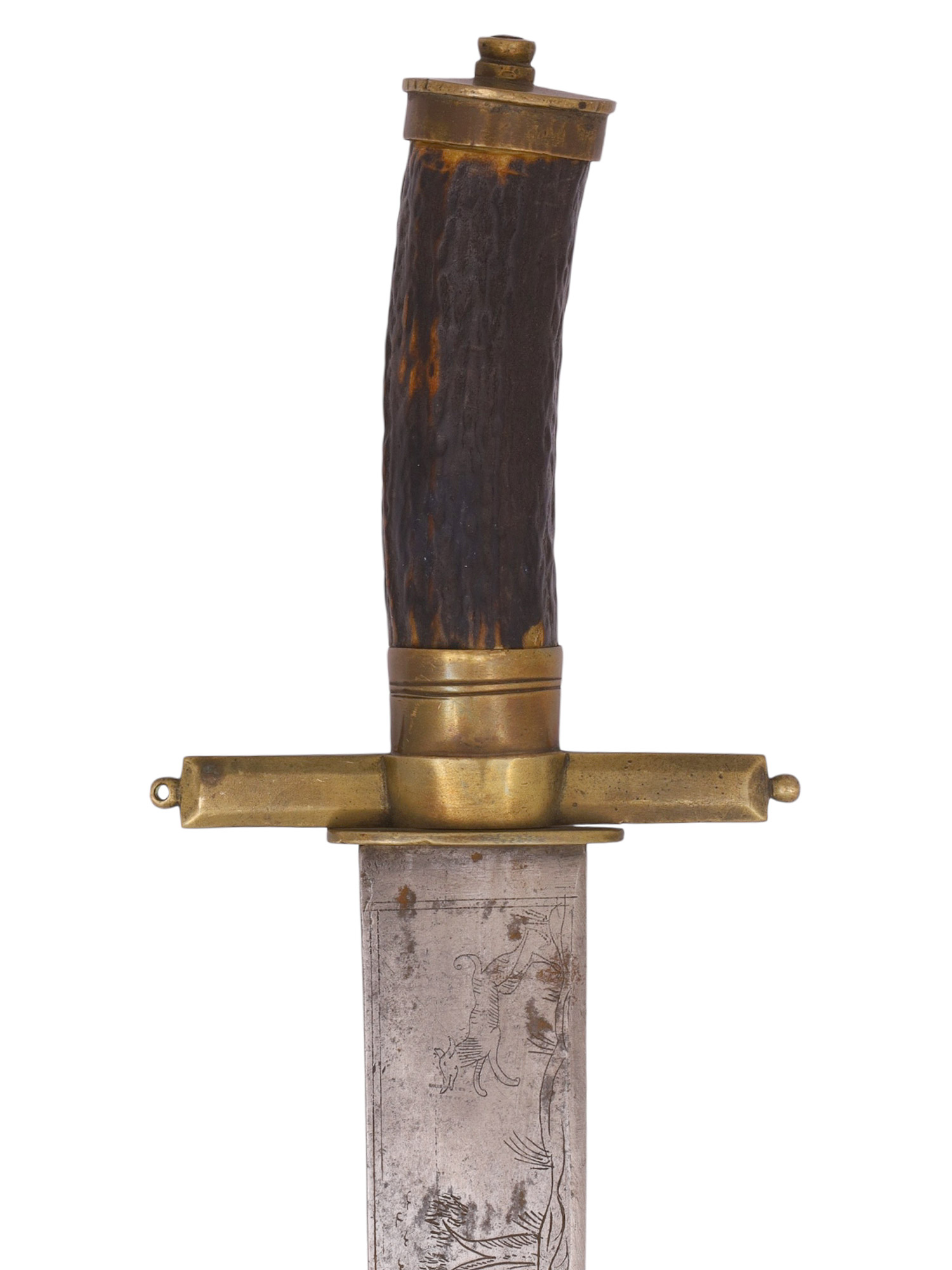 A GERMAN HIRSCHFANGER HUNTING SWORD WITH ENGRAVED BLADE, 18TH CENTURY