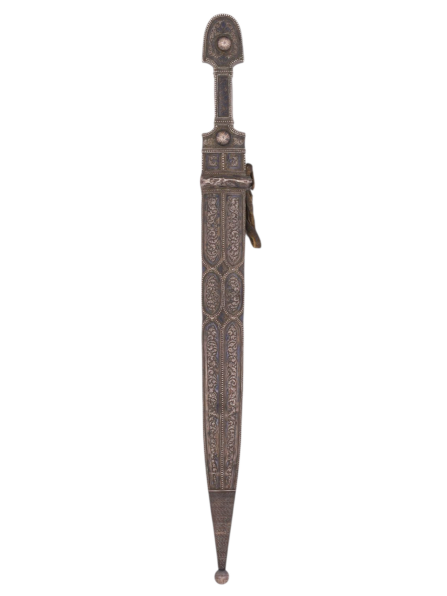 A CAUCASUS, DAGESTAN, SILVER-MOUNTED KINDJAL DAGGER WITH NIELLO DECORATION, 19TH CENTURY