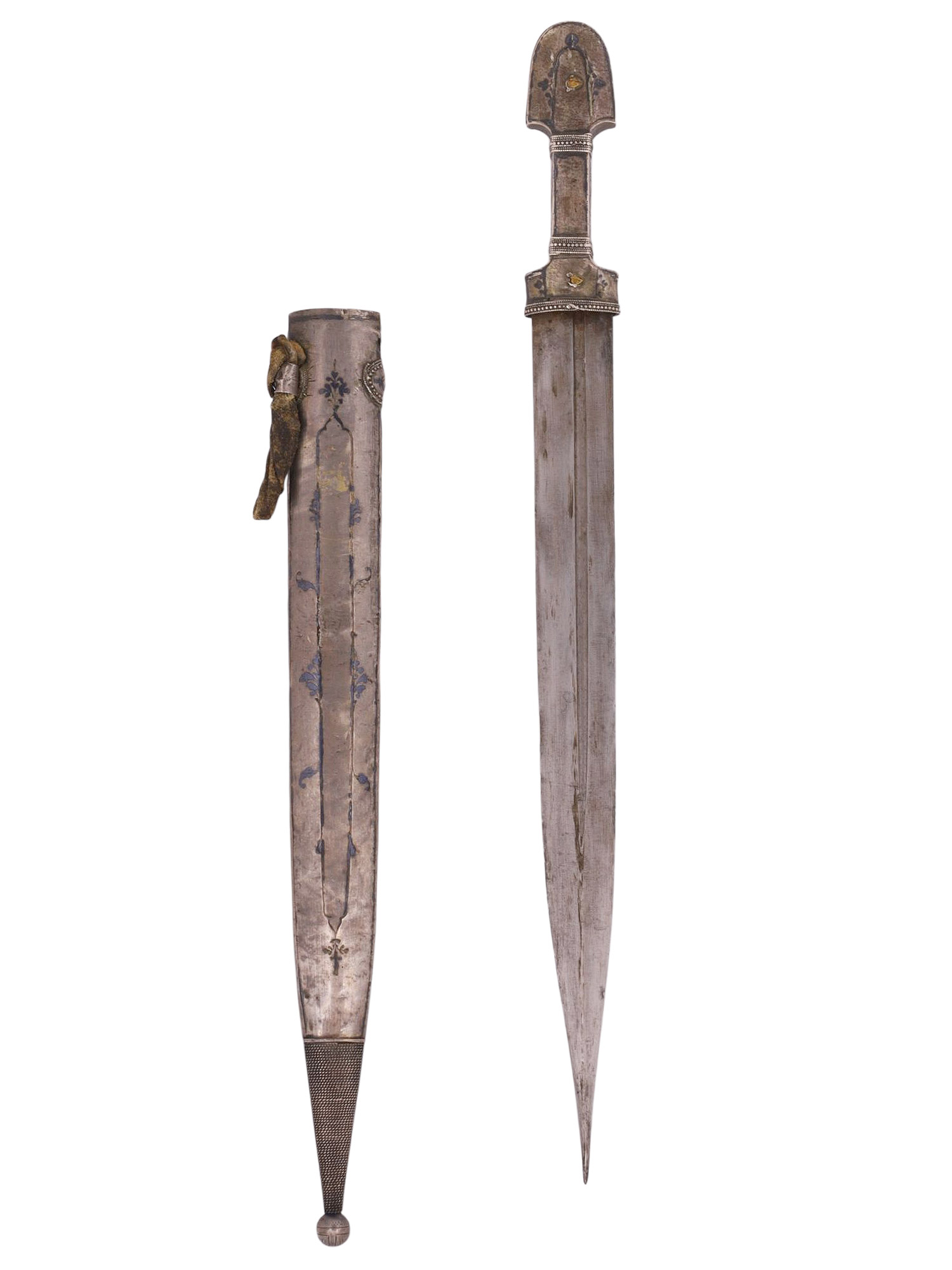 A CAUCASUS, DAGESTAN, SILVER-MOUNTED KINDJAL DAGGER WITH NIELLO DECORATION, 19TH CENTURY