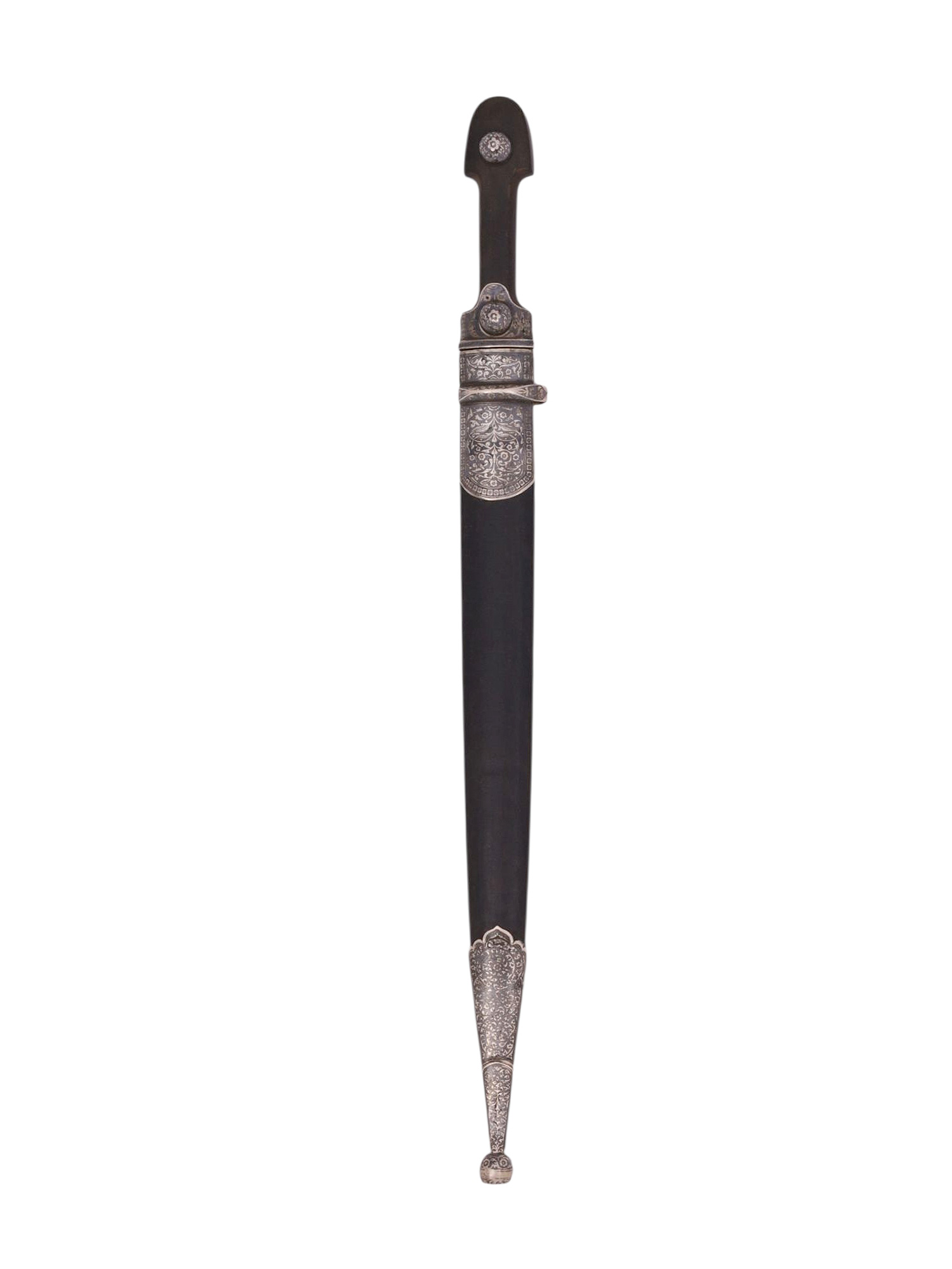 A CAUCASIAN DAGESTAN KINDJAL DAGGER WITH SILVER AND NIELLO MOUNTS