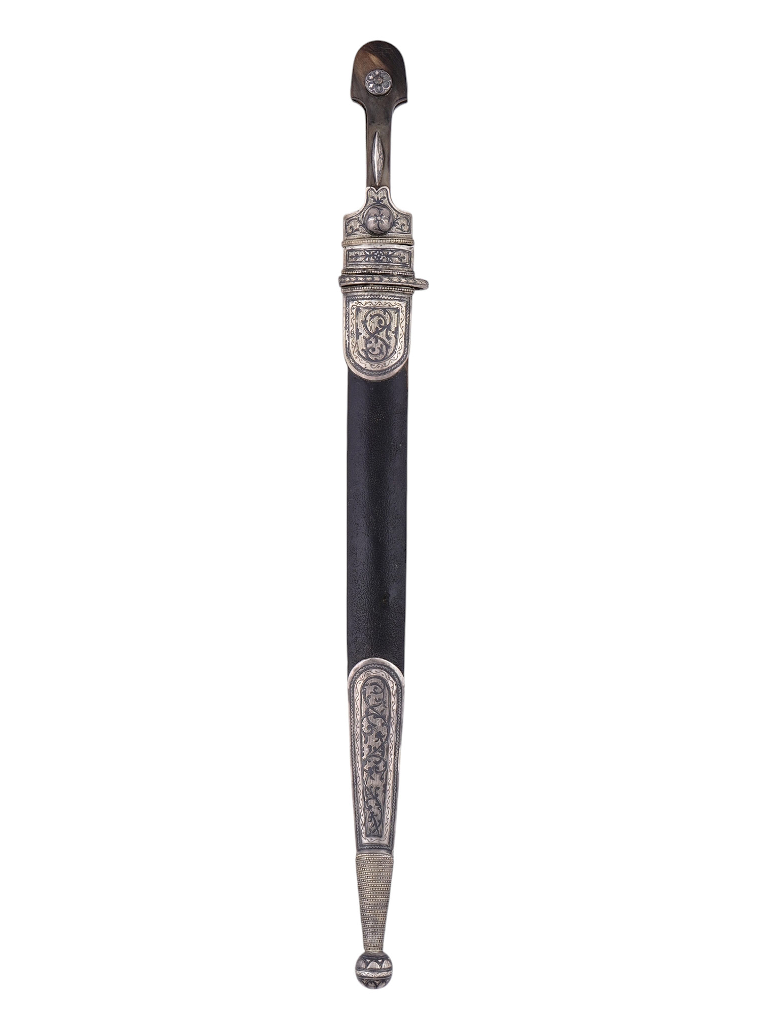 A CAUCASIAN SILVER MOUNTED KINDJAL DAGGER, 19TH/20TH CEN.