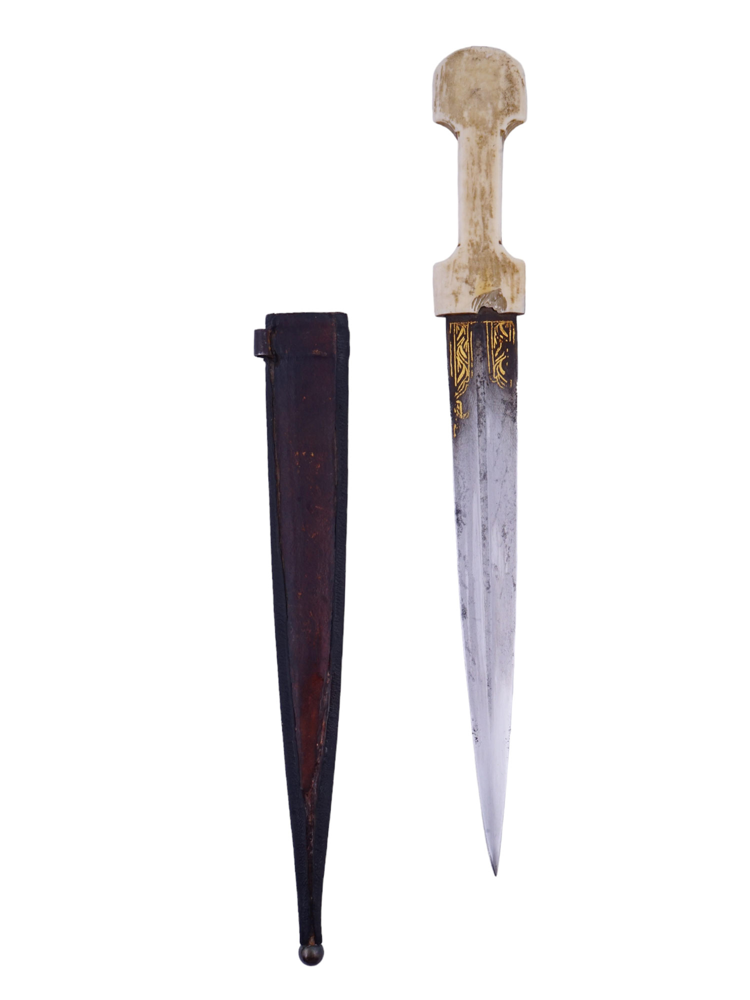 A PERSIAN OR TRANSCAUCASIAN KINDJAL DAGGER QAMA WITH GOLD INLAY, 19TH CENTURY