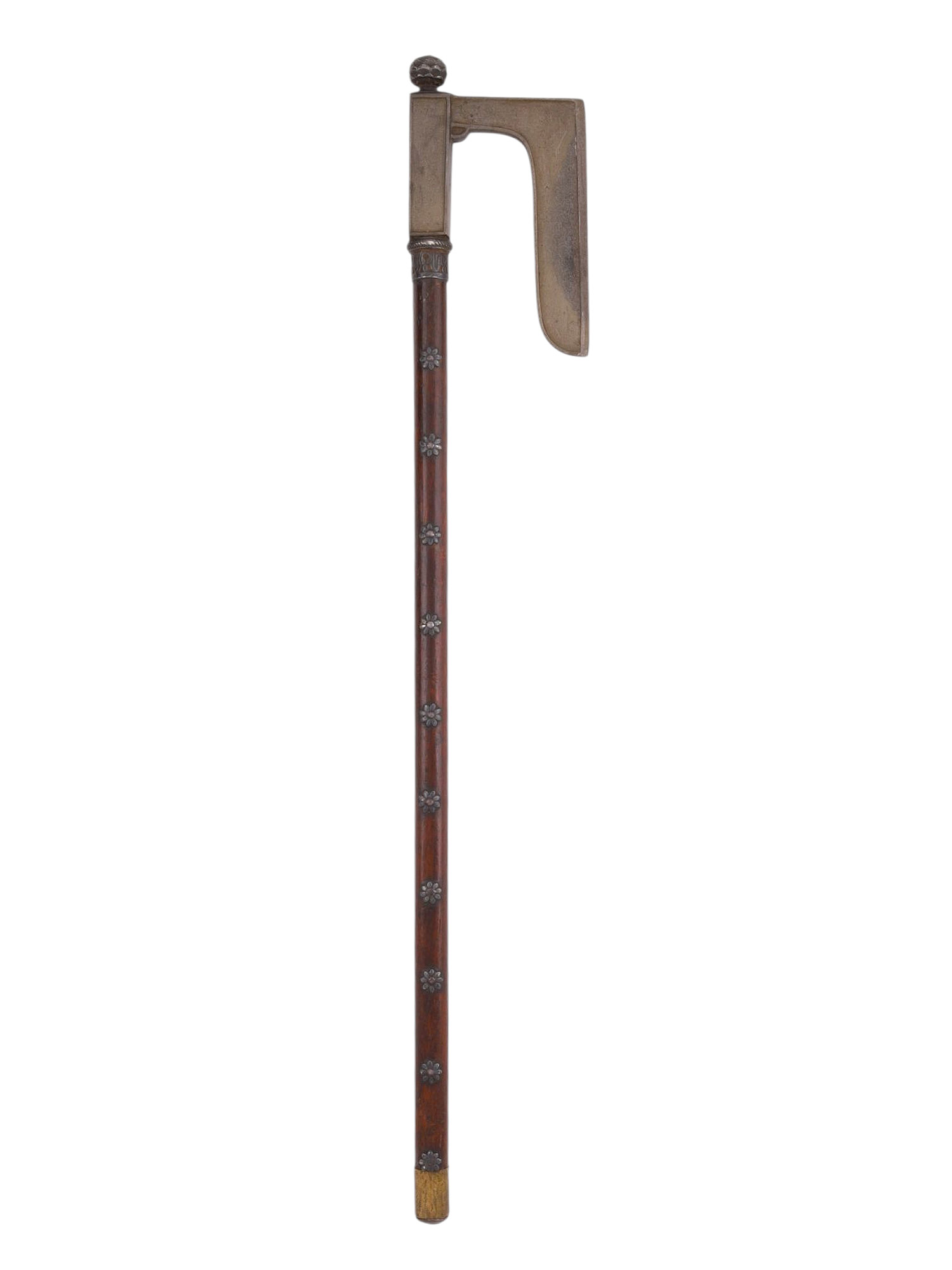 A RARE OTTOMAN OR PERSIAN FARSA OR TABAR AXE WITH L-SHAPED WOOTZ STEEL BLADE, 19TH CENTURY