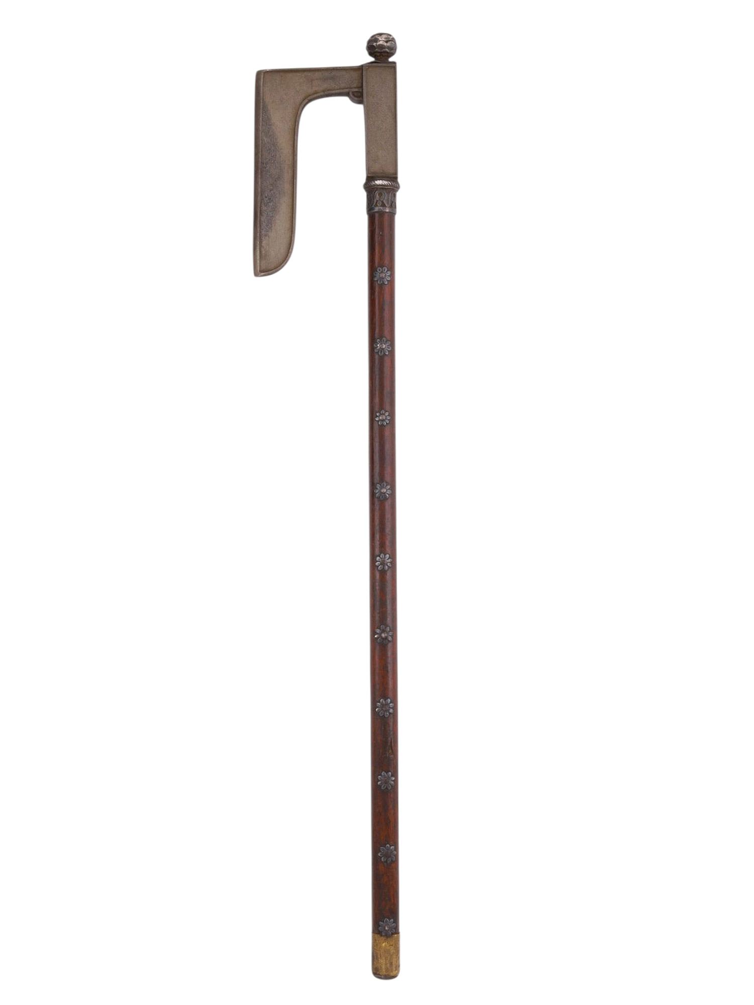 A RARE OTTOMAN OR PERSIAN FARSA OR TABAR AXE WITH L-SHAPED WOOTZ STEEL BLADE, 19TH CENTURY