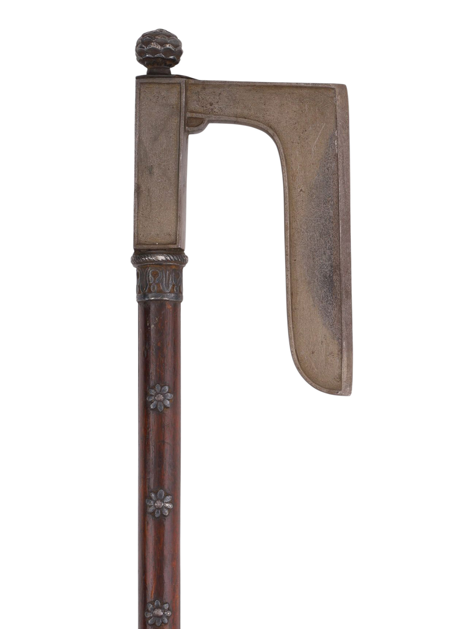 A RARE OTTOMAN OR PERSIAN FARSA OR TABAR AXE WITH L-SHAPED WOOTZ STEEL BLADE, 19TH CENTURY