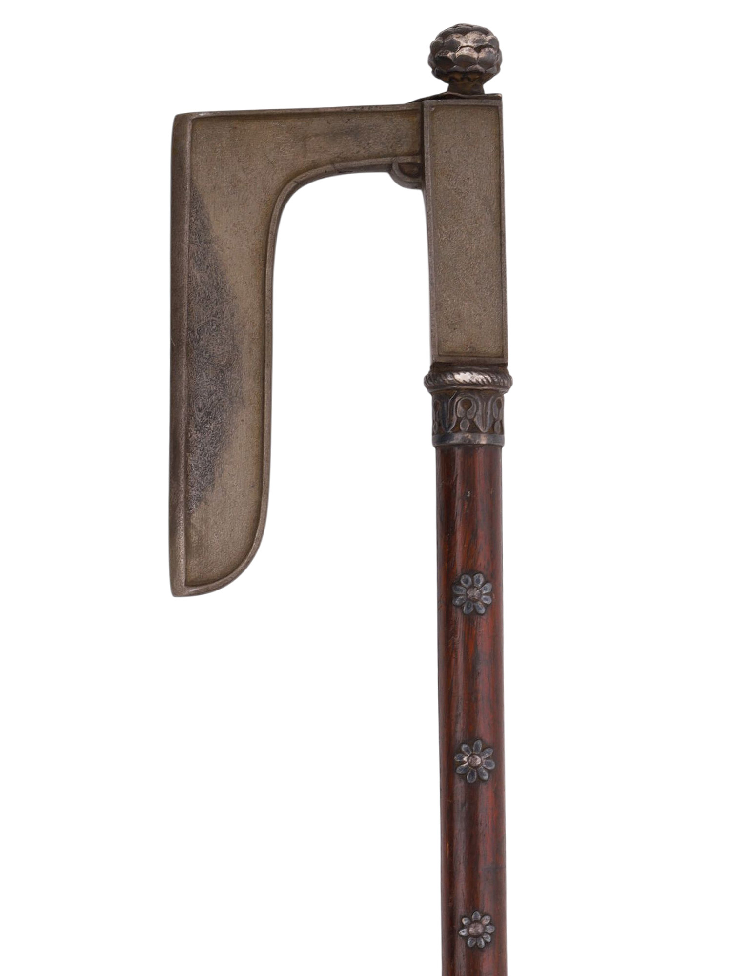 A RARE OTTOMAN OR PERSIAN FARSA OR TABAR AXE WITH L-SHAPED WOOTZ STEEL BLADE, 19TH CENTURY